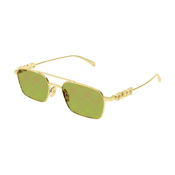 Gucci Sunglasses Square Full Rim, Gold Frame And Green With Gg Pattern Lens Gg1804s002