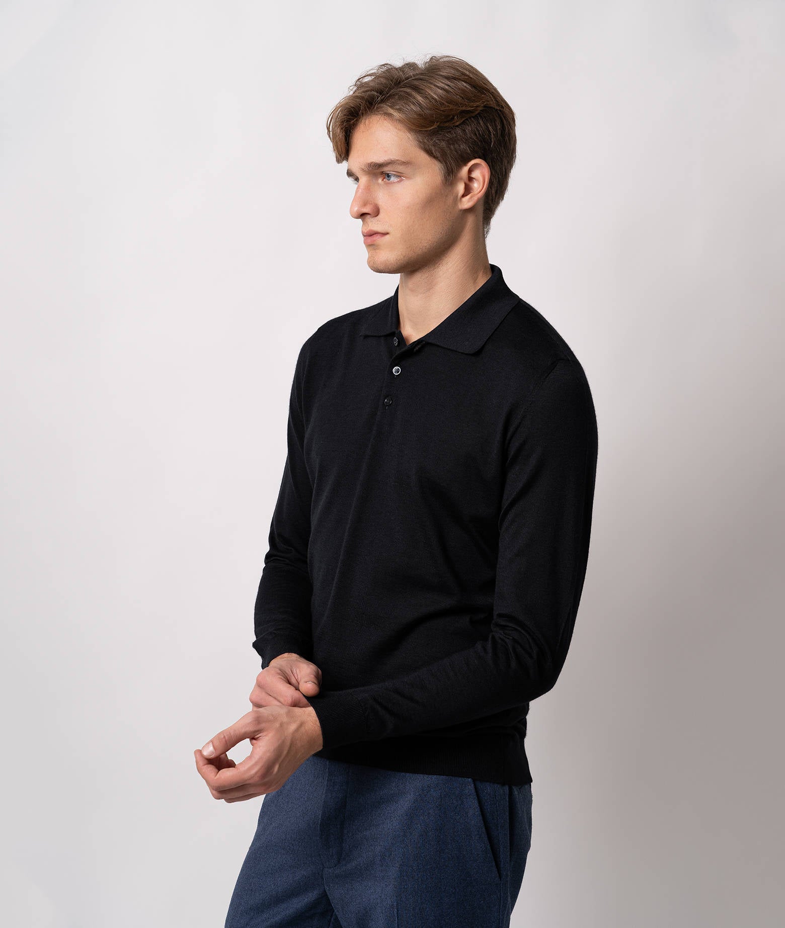 Cashmere And Silk Polo Shirt Vienna Darkbrown Pullover M/lunga