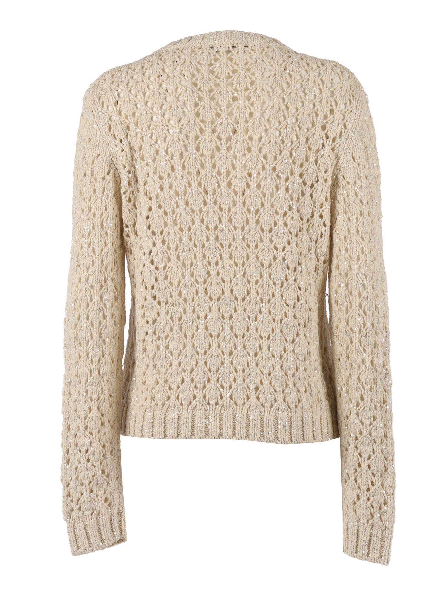 SEQUIN DIAMOND STITCH CREW NECK SWEATER Beige Cotton Polyamide Polyester Crewneck