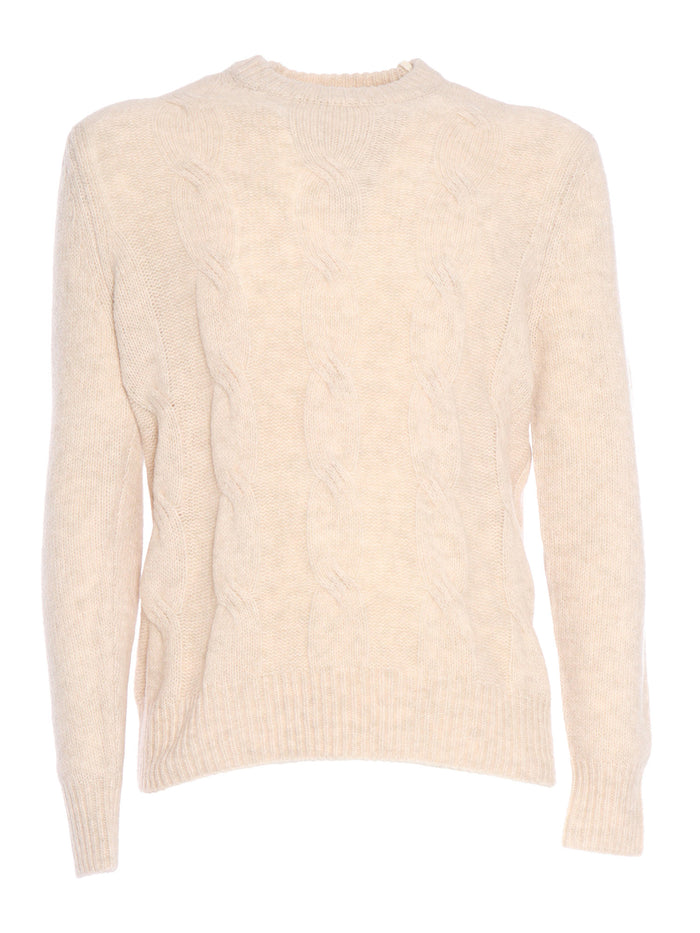 Cable knit sweater Cream Wool Polyester Crewneck