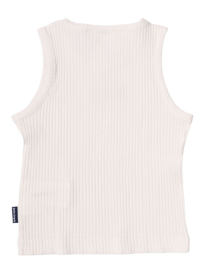 Logo Rib Tank Top Girl White Cotton Elastane