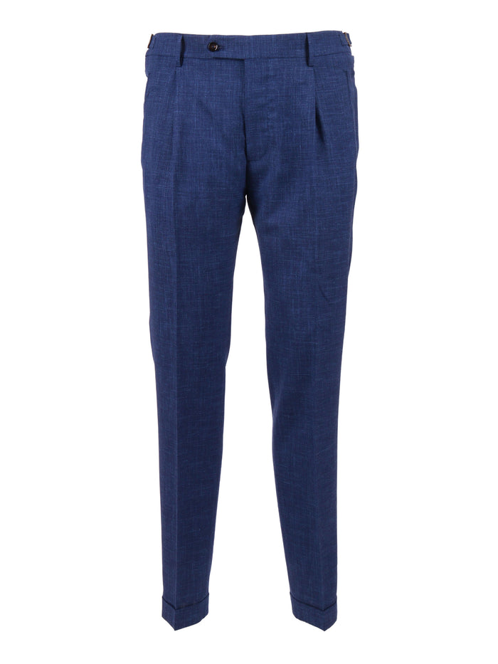 Retrolong Pants Blue Virgin Wool Silk Linen