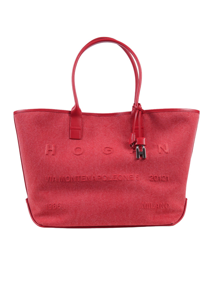 ADDRESS SHOPPING MEDIUM BAG Red Cotton Calfskin Lining Handbag