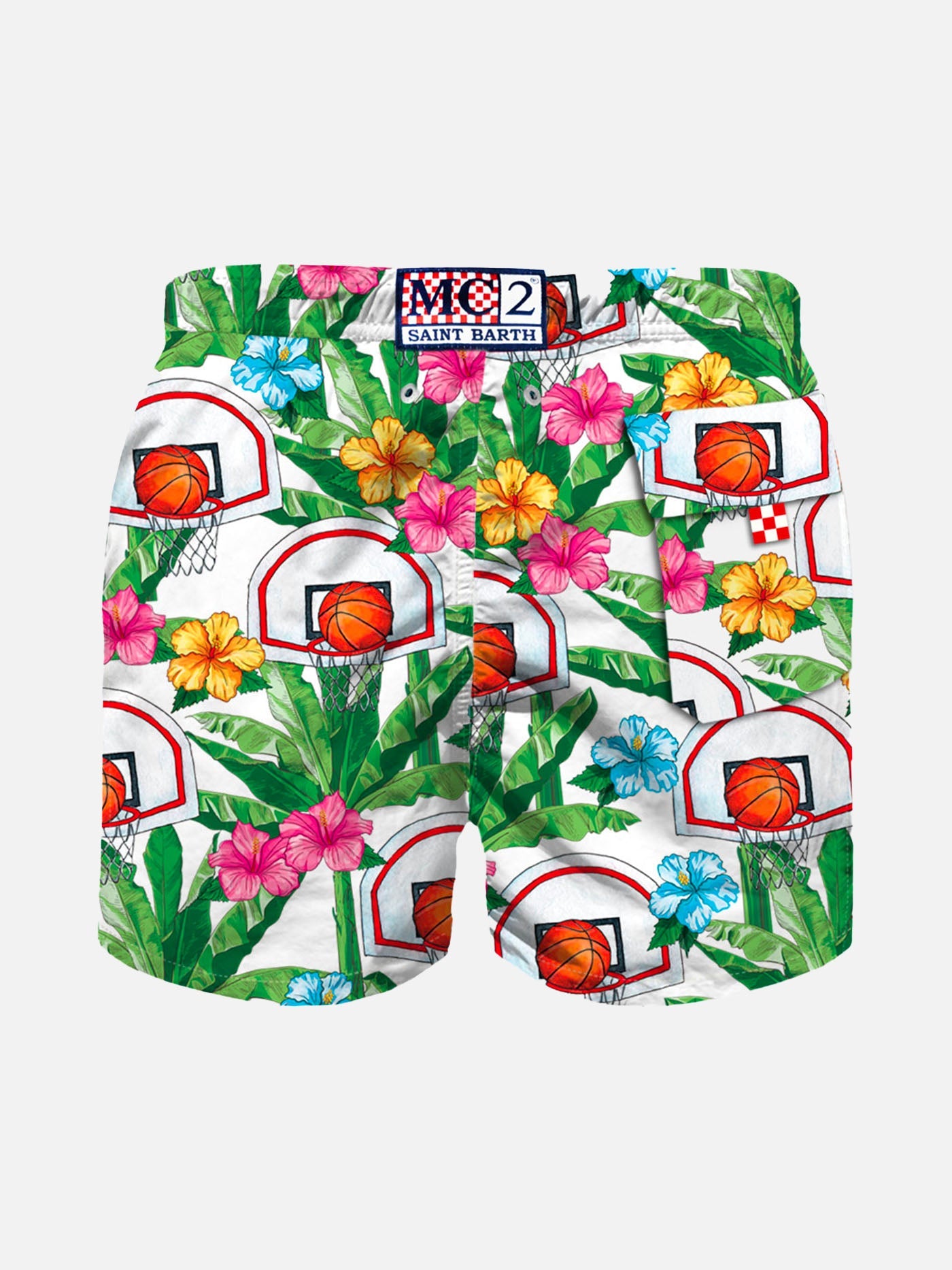 Boy Swim Shorts With Basket Print White Swimshort
