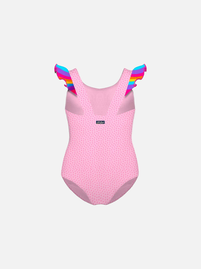 Girl Ruffled One Piece Swimsuit With Unicorn Print Pink