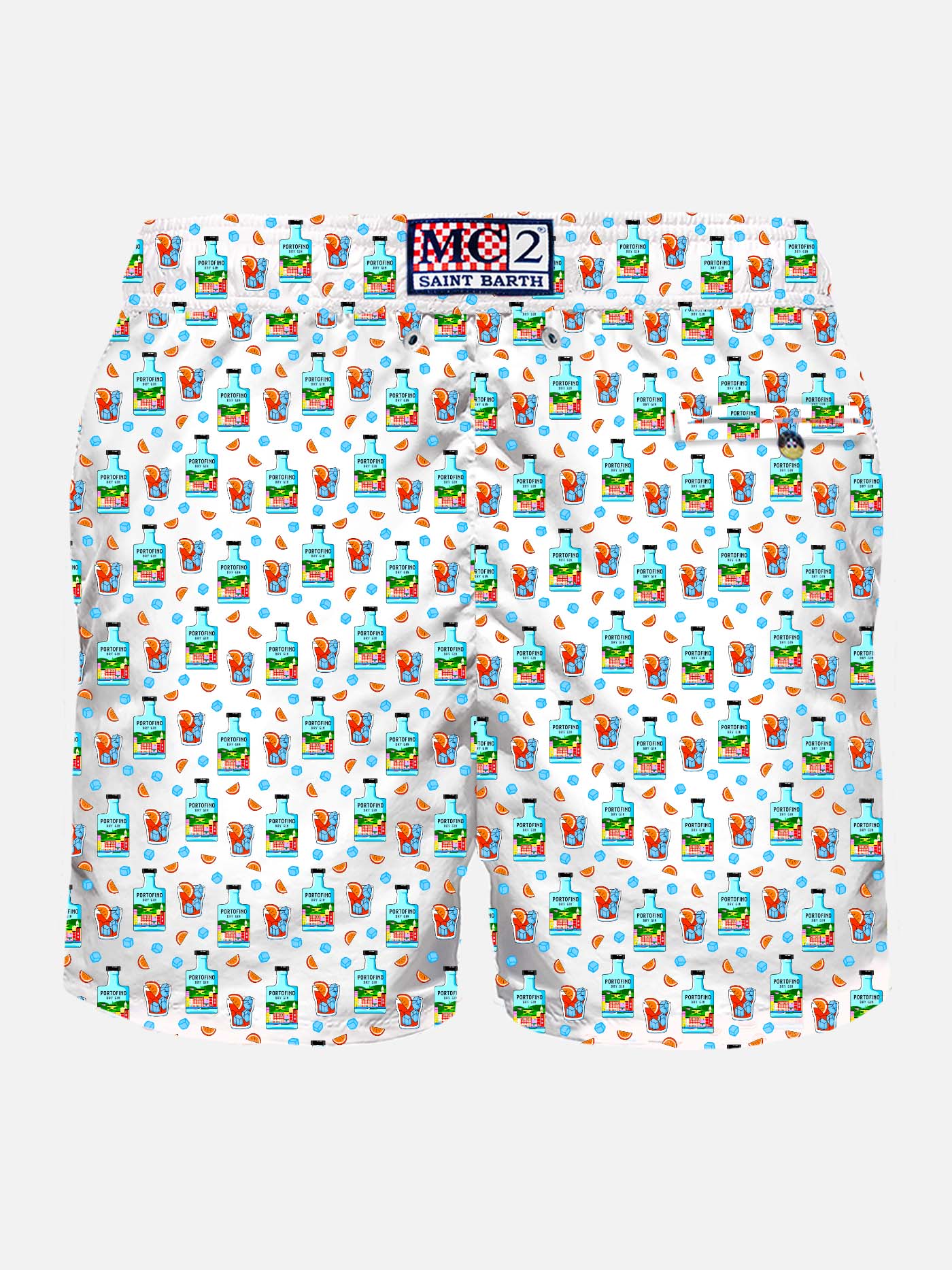 Man Light Fabric Swim Shorts With Portofino Dry Gin Print | Special Edition White Swimshort