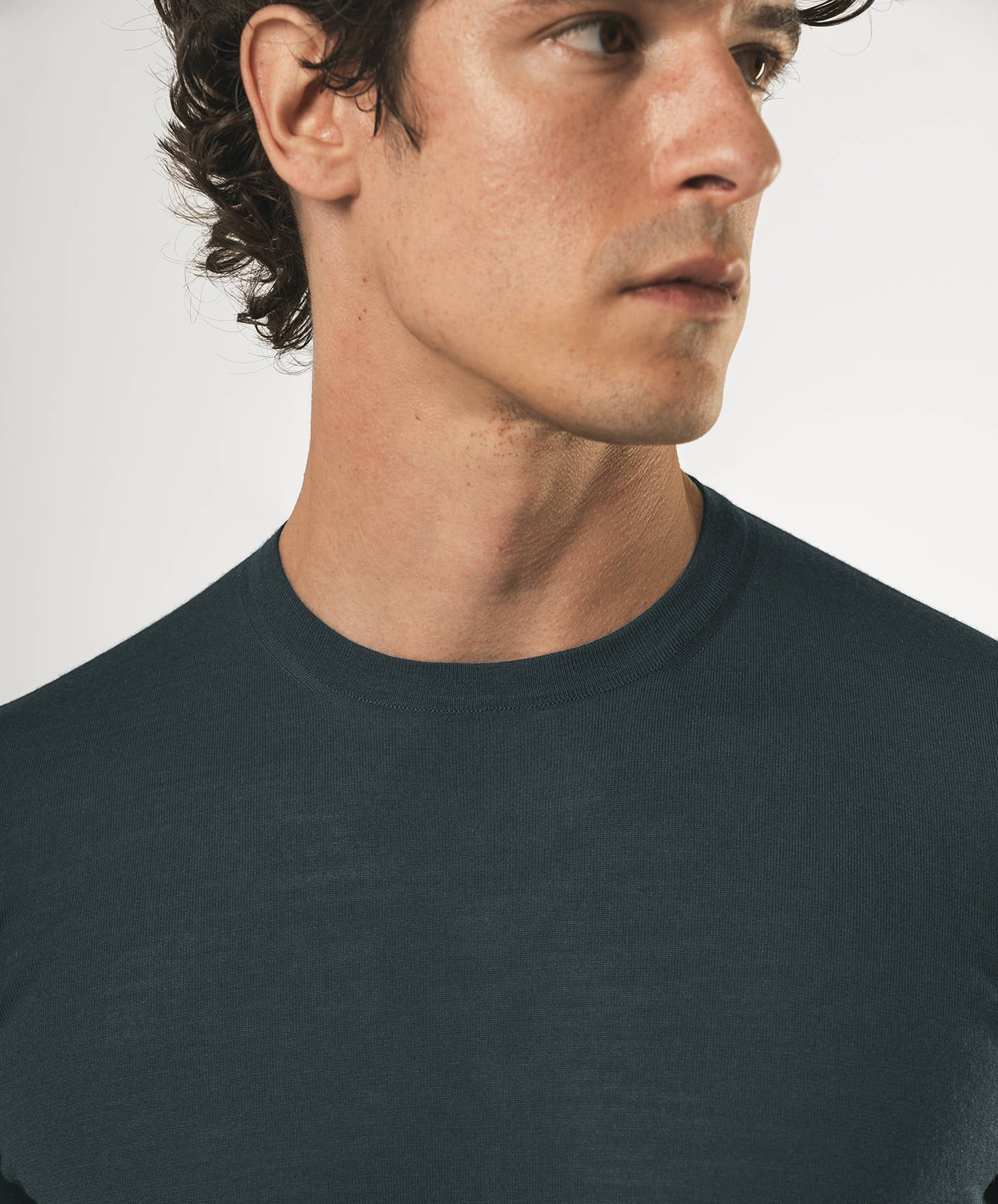 Wool T-Shirt Mentone Blue Round Neck