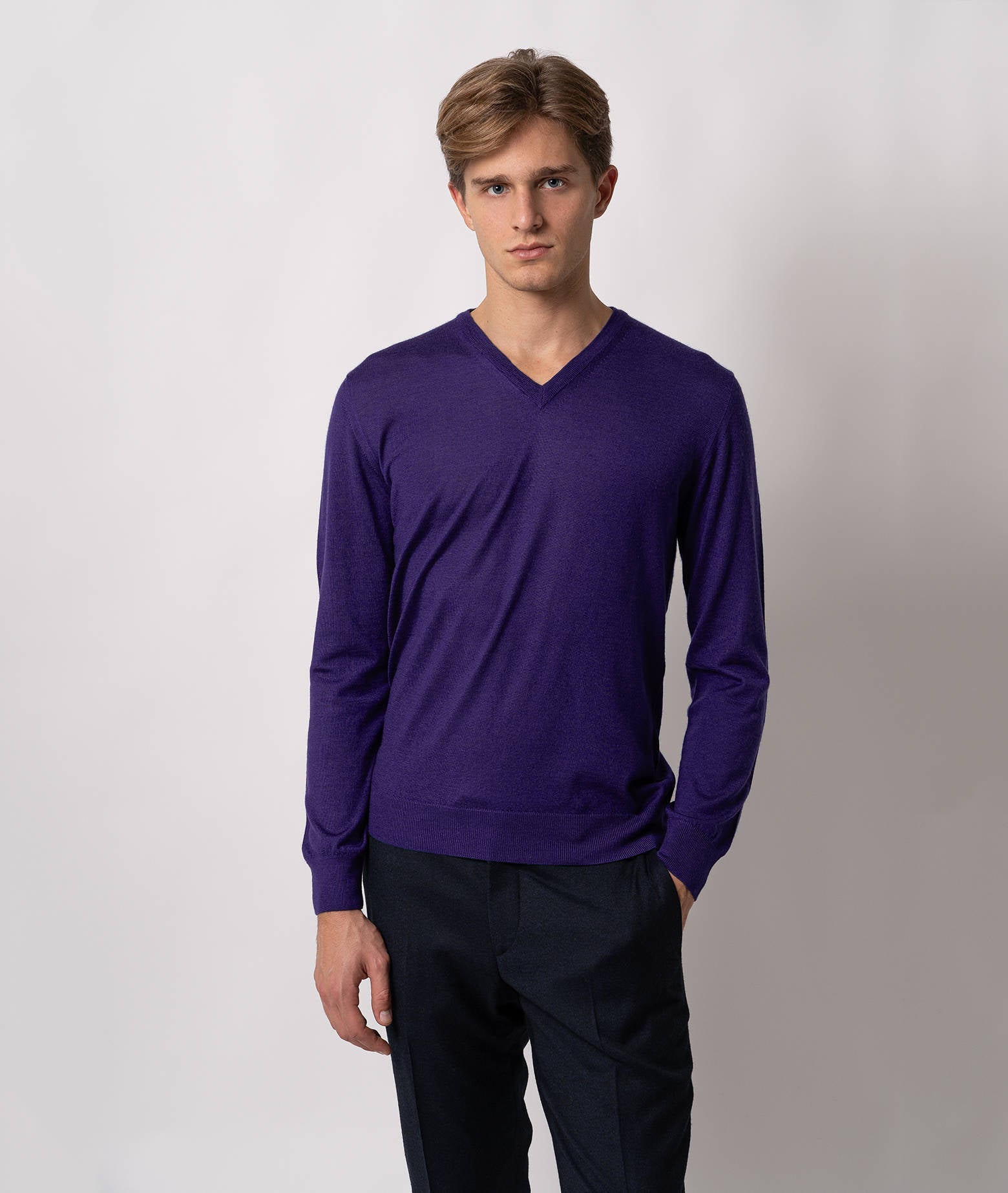 V-Neck Cashmere And Silk Sweater Alaska Lightblue V Neck
