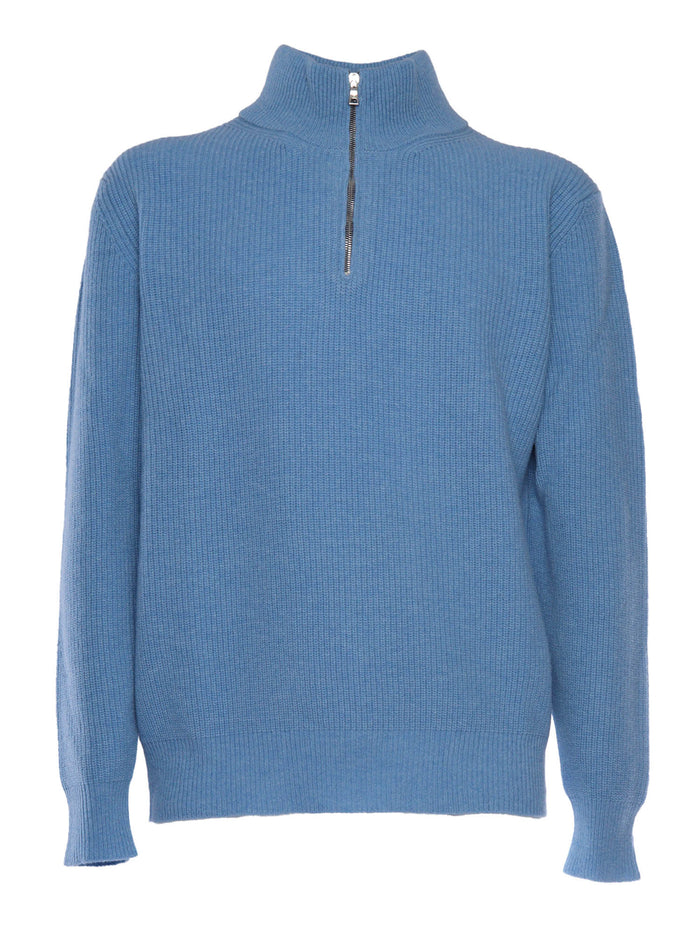 Half Zip Pullover Light Blue Wool Crewneck