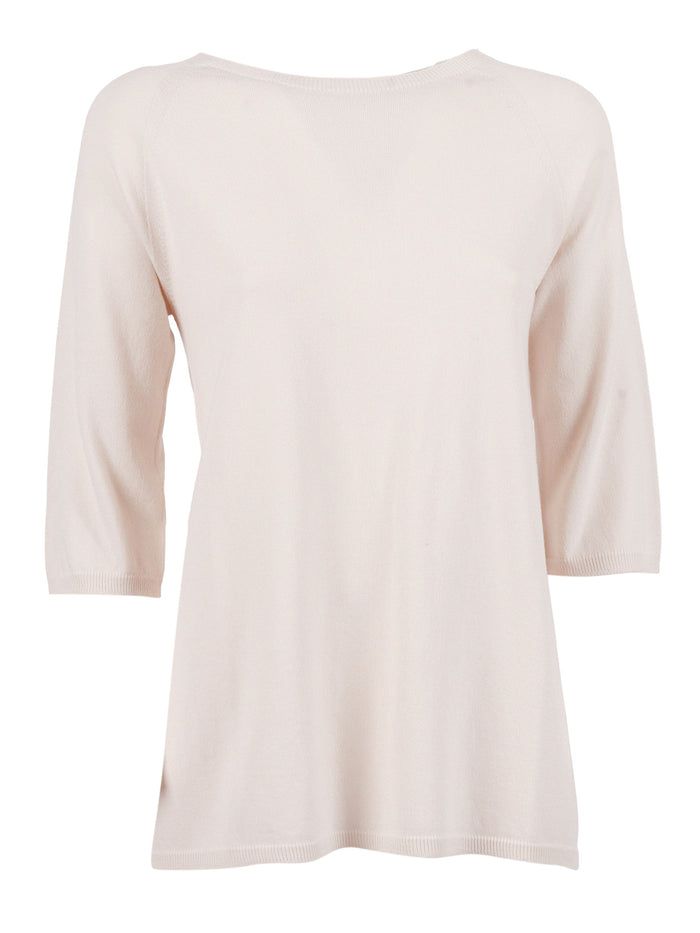 Seamless Plain-Knit Crew Neck With An A-Line Silhouette Burro Cotton Crewneck