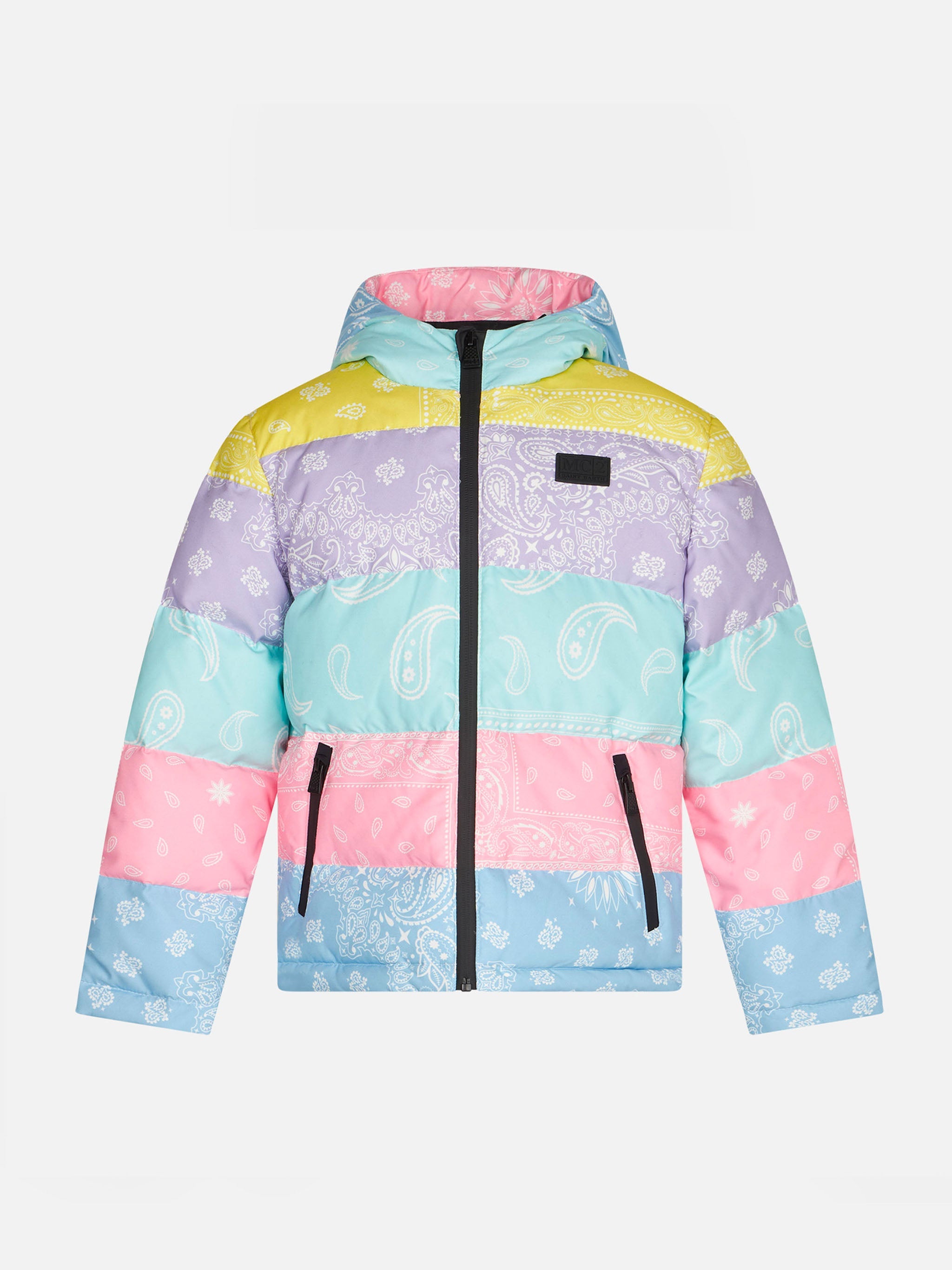Girl Hooded Down Padded Jacket Bandanna Print