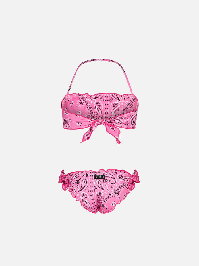 Girl Bandeau Bikini With Pink Bandanna Print __single__