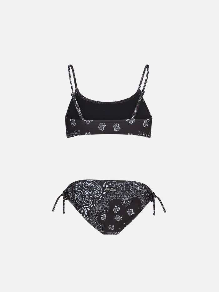 Girl Black Bralette Bikini With Bandanna Print