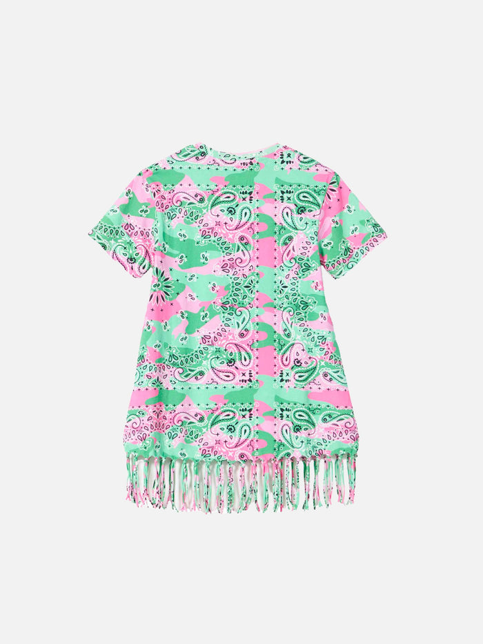 Girl Mimetic Cotton Dress With Fringes __single__