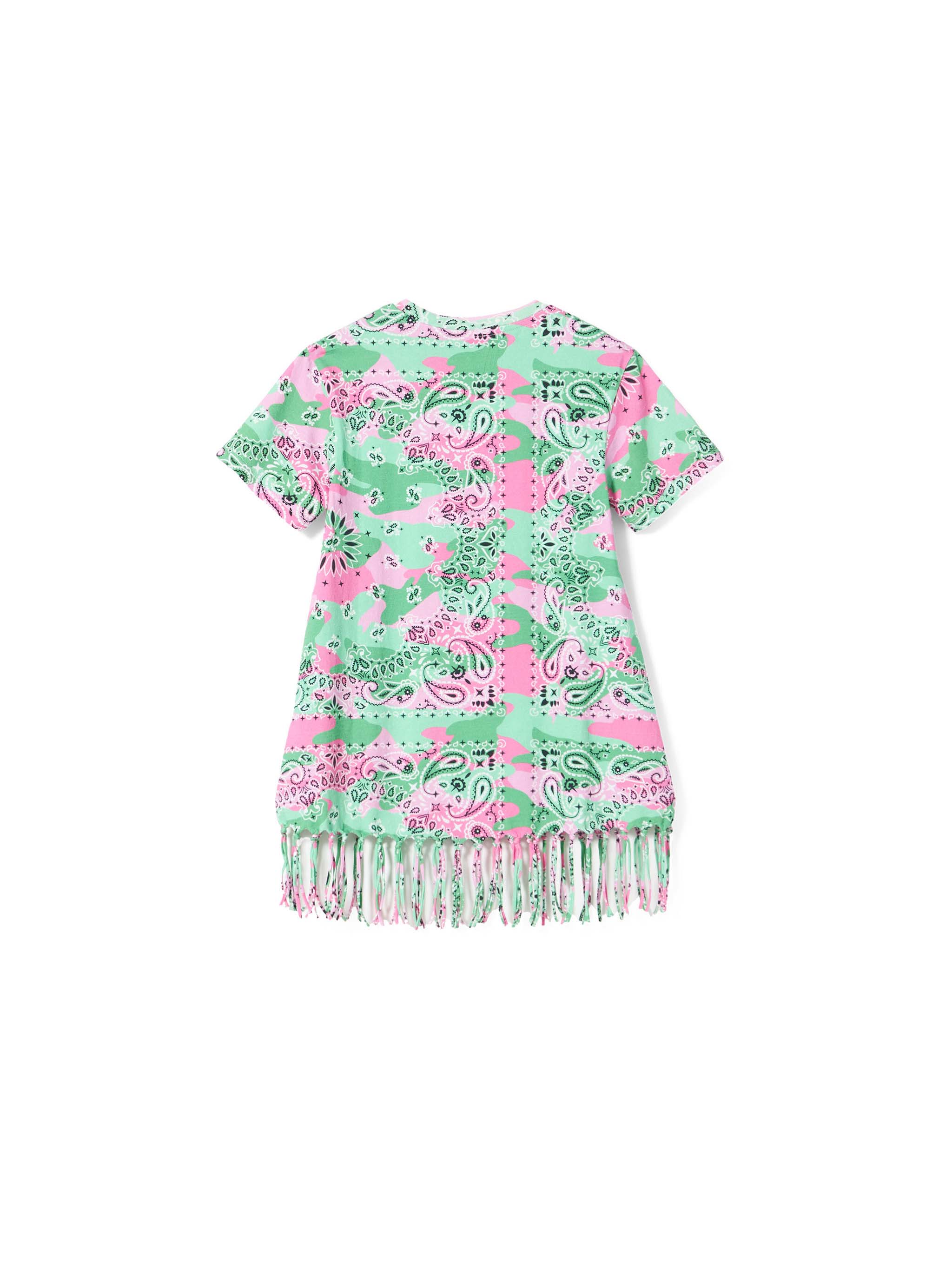 Girl Mimetic Cotton Dress With Fringes Green