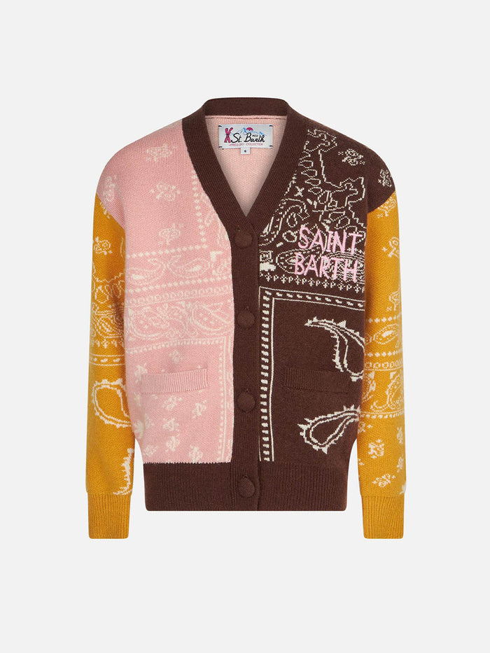 Girl Long Cardigan With Bandanna Print