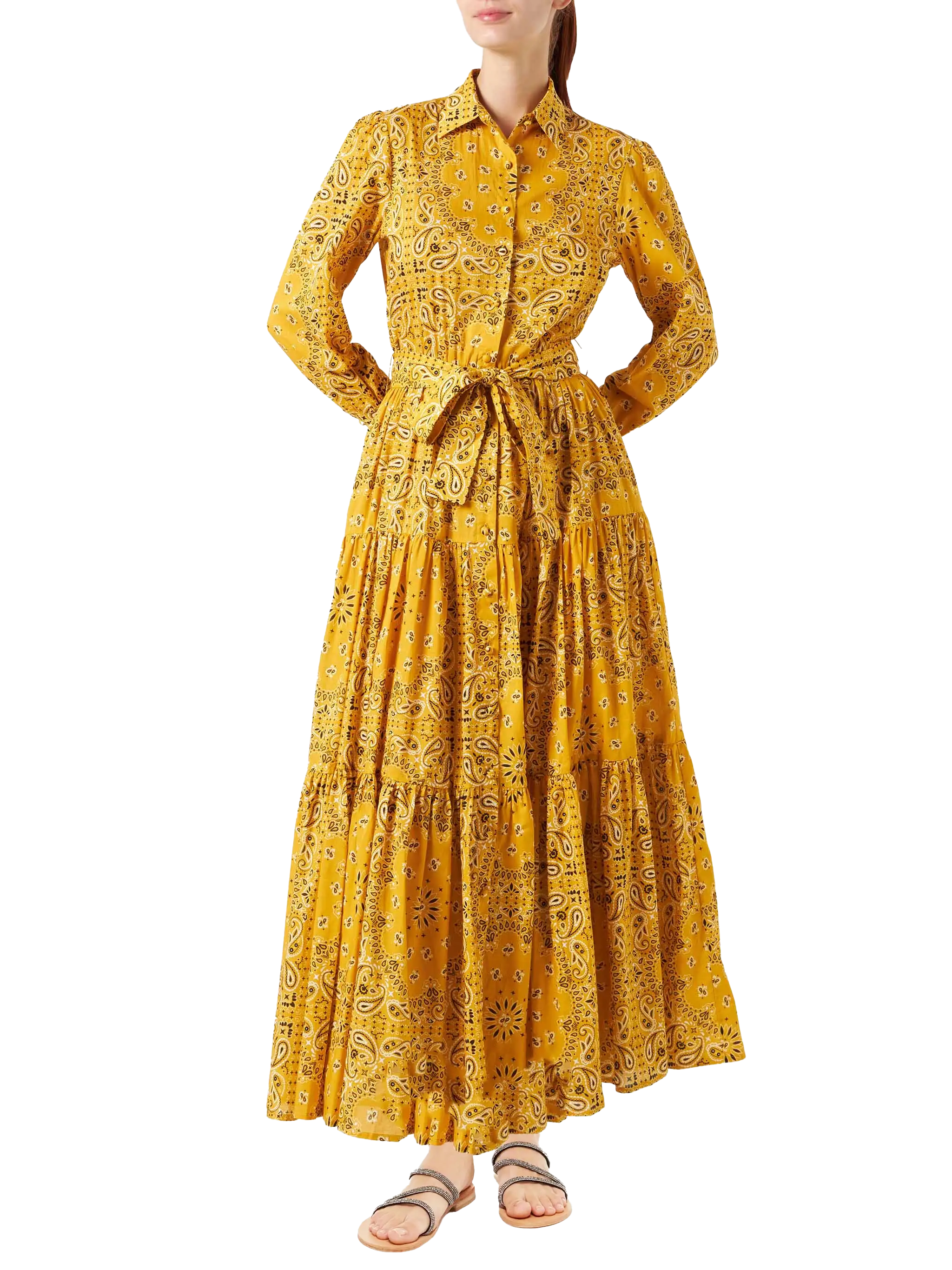 Ochre Jensen Cotton Long Dress With Bandana Print Yellow