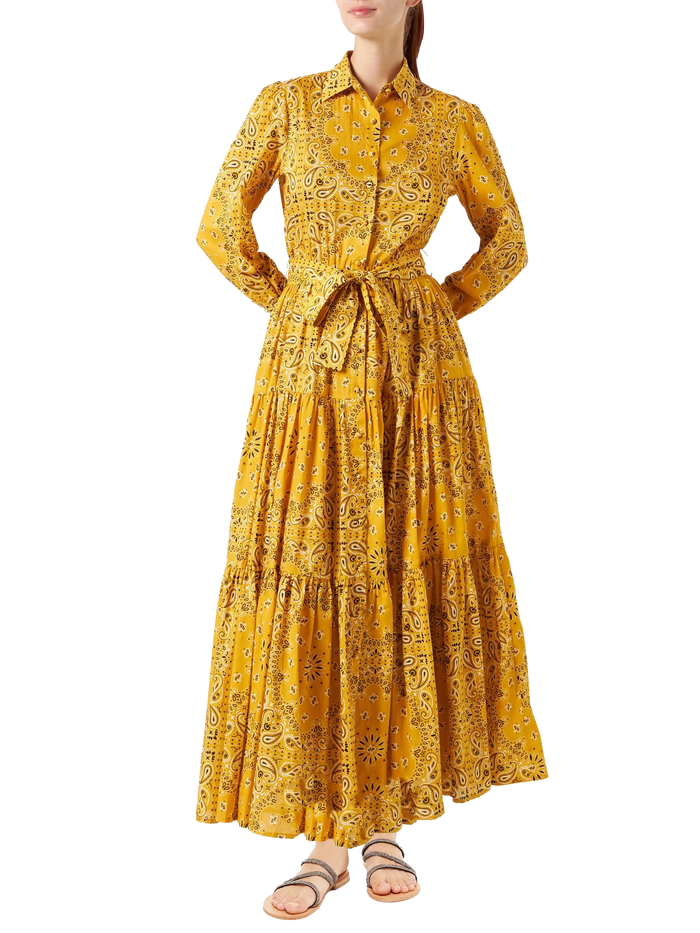 Ochre Jensen Cotton Long Dress With Bandana Print Yellow