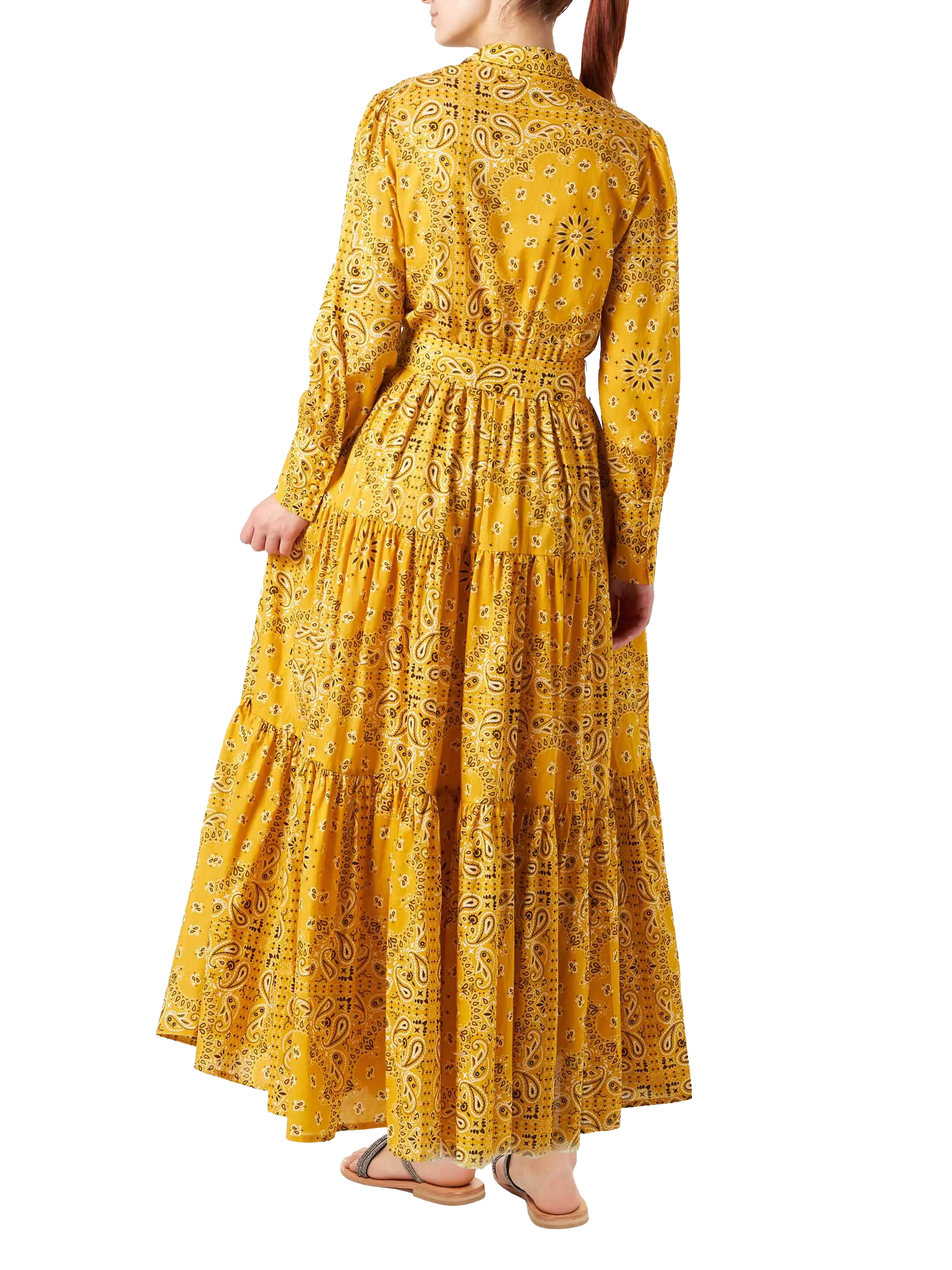 Ochre Jensen Cotton Long Dress With Bandana Print Yellow
