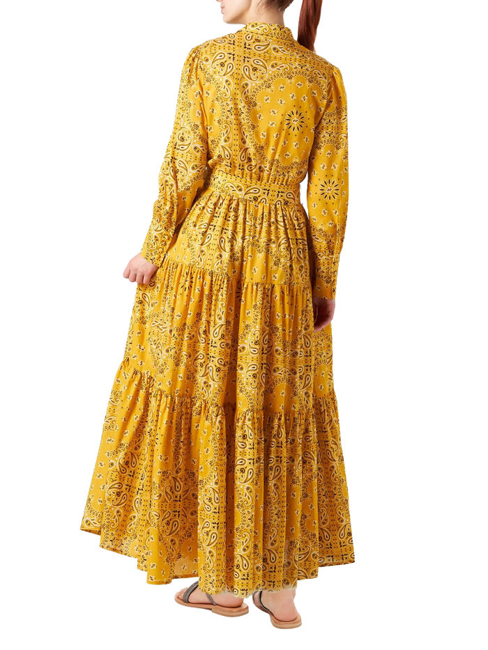 Ochre Jensen Cotton Long Dress With Bandana Print Yellow
