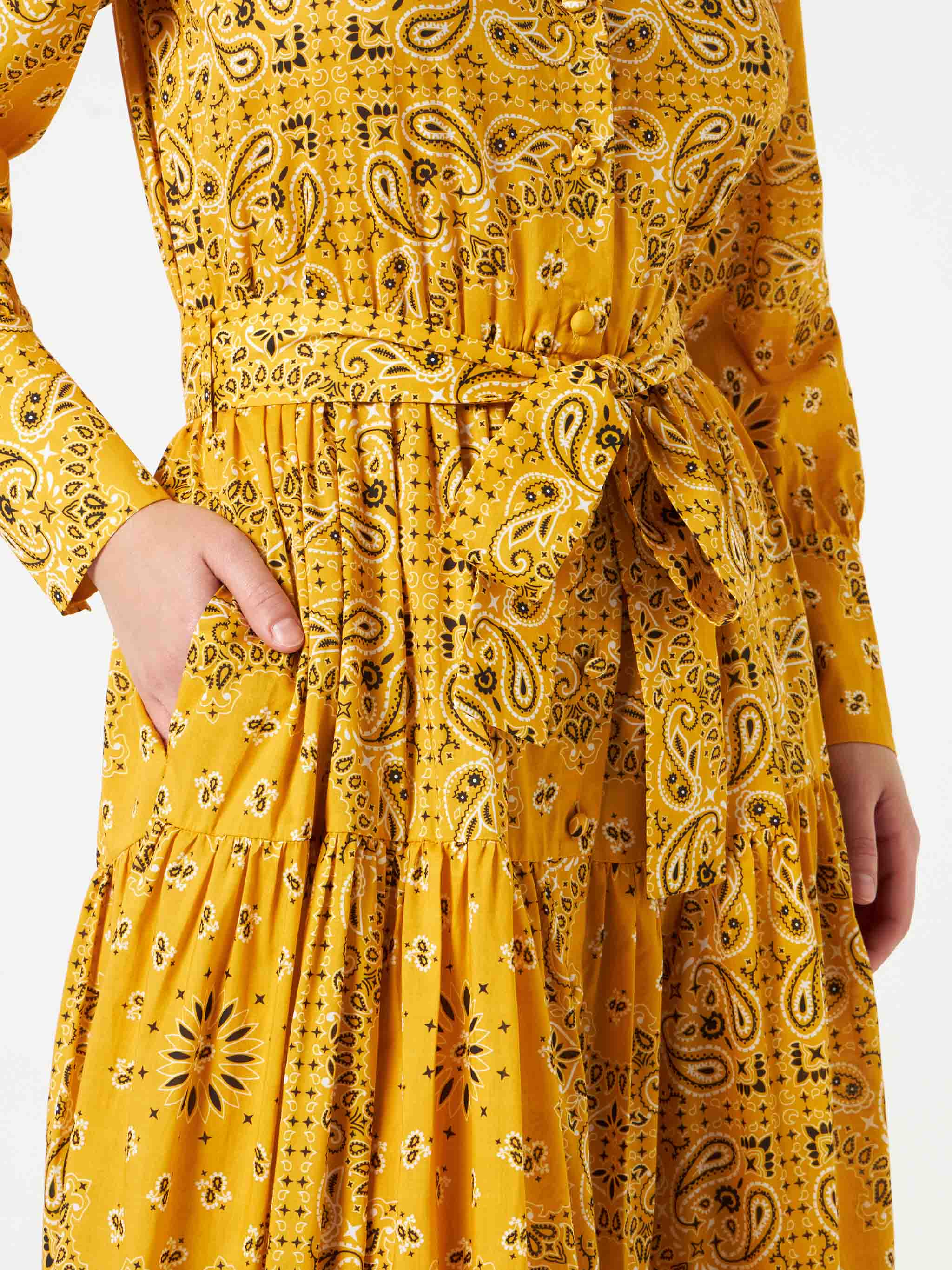 Ochre Jensen Cotton Long Dress With Bandana Print Yellow