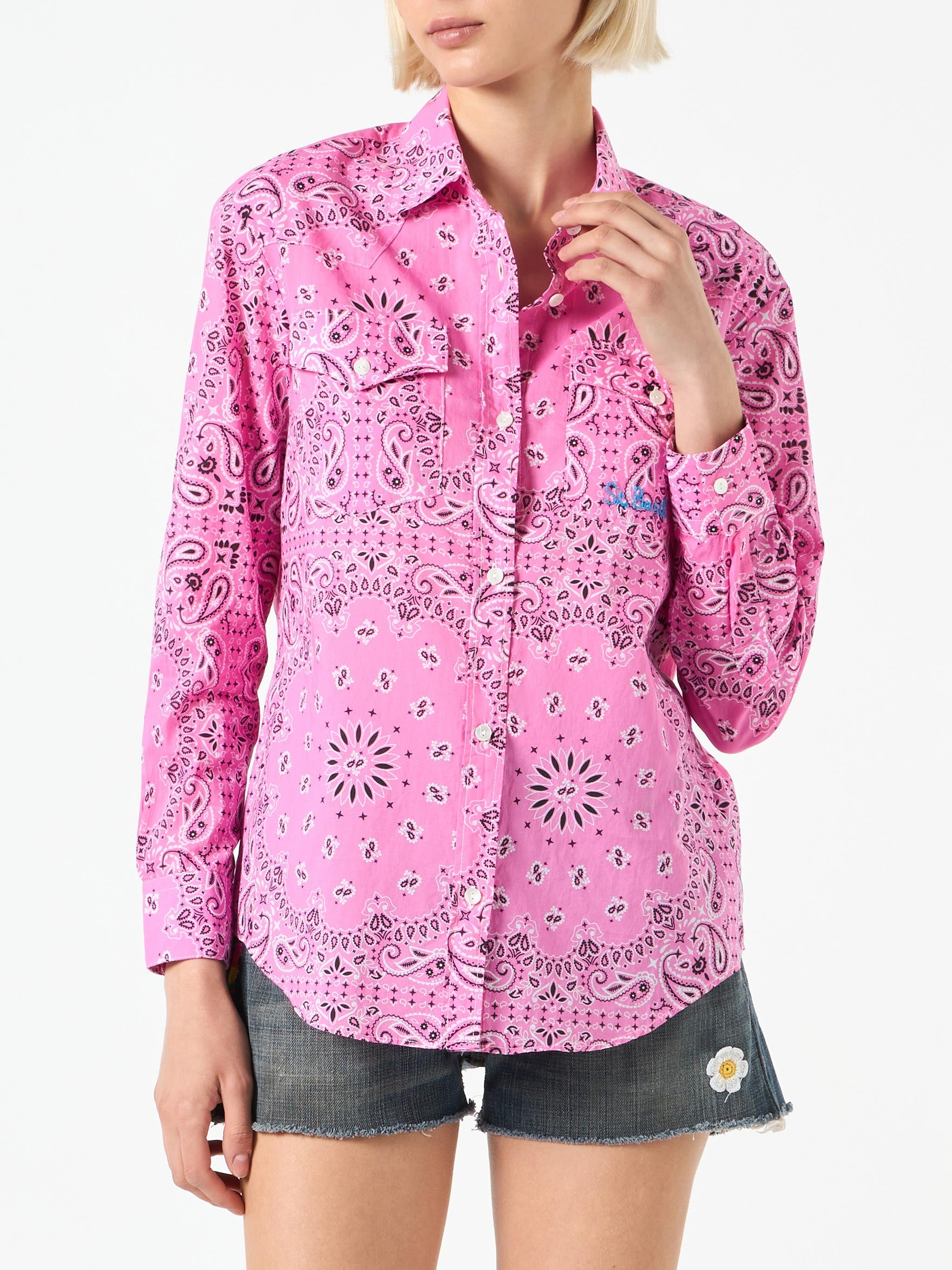 Amaya Pink Bandana Print Western Shirt