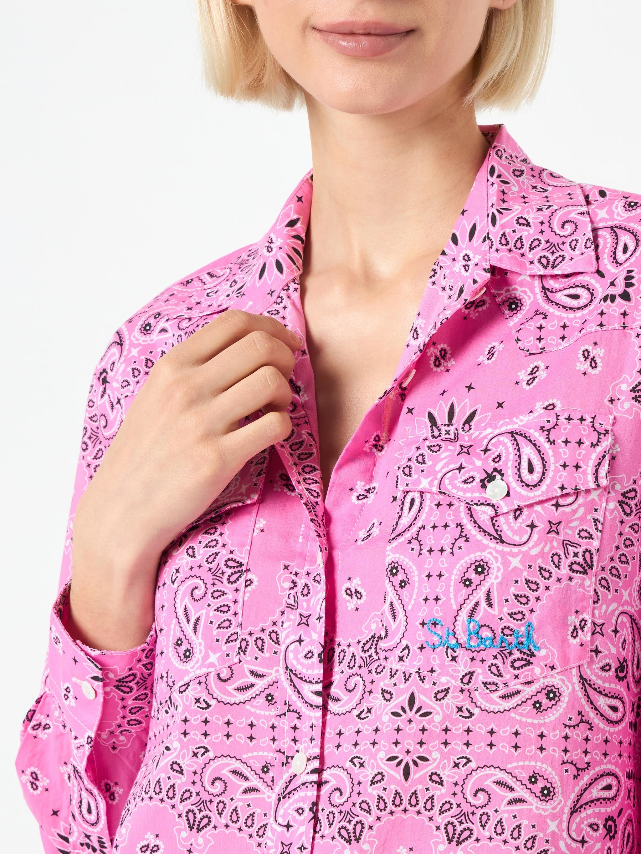 Amaya Pink Bandana Print Western Shirt