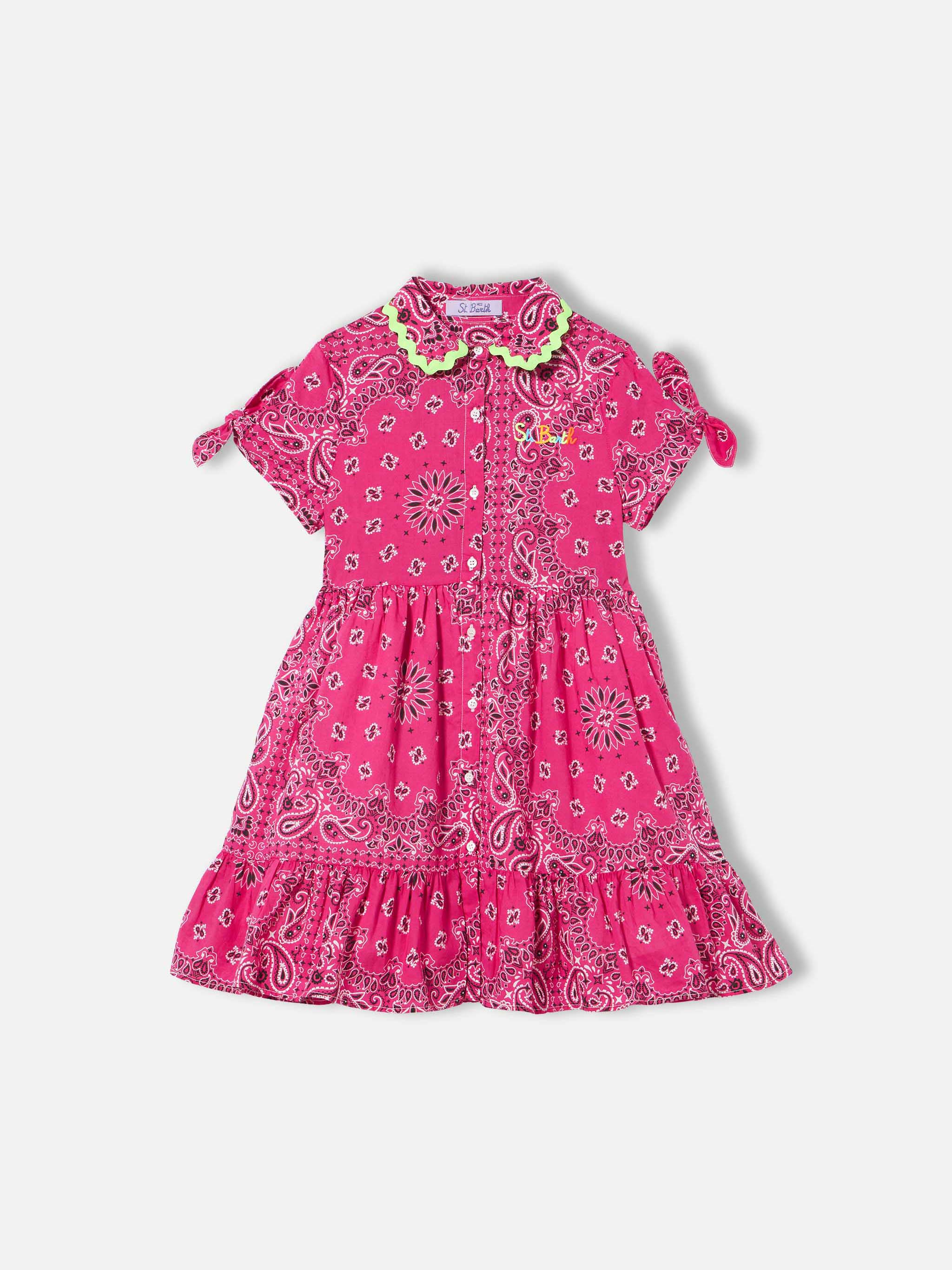 Girl Fuchsia Dress With Bandana Pattern Pink