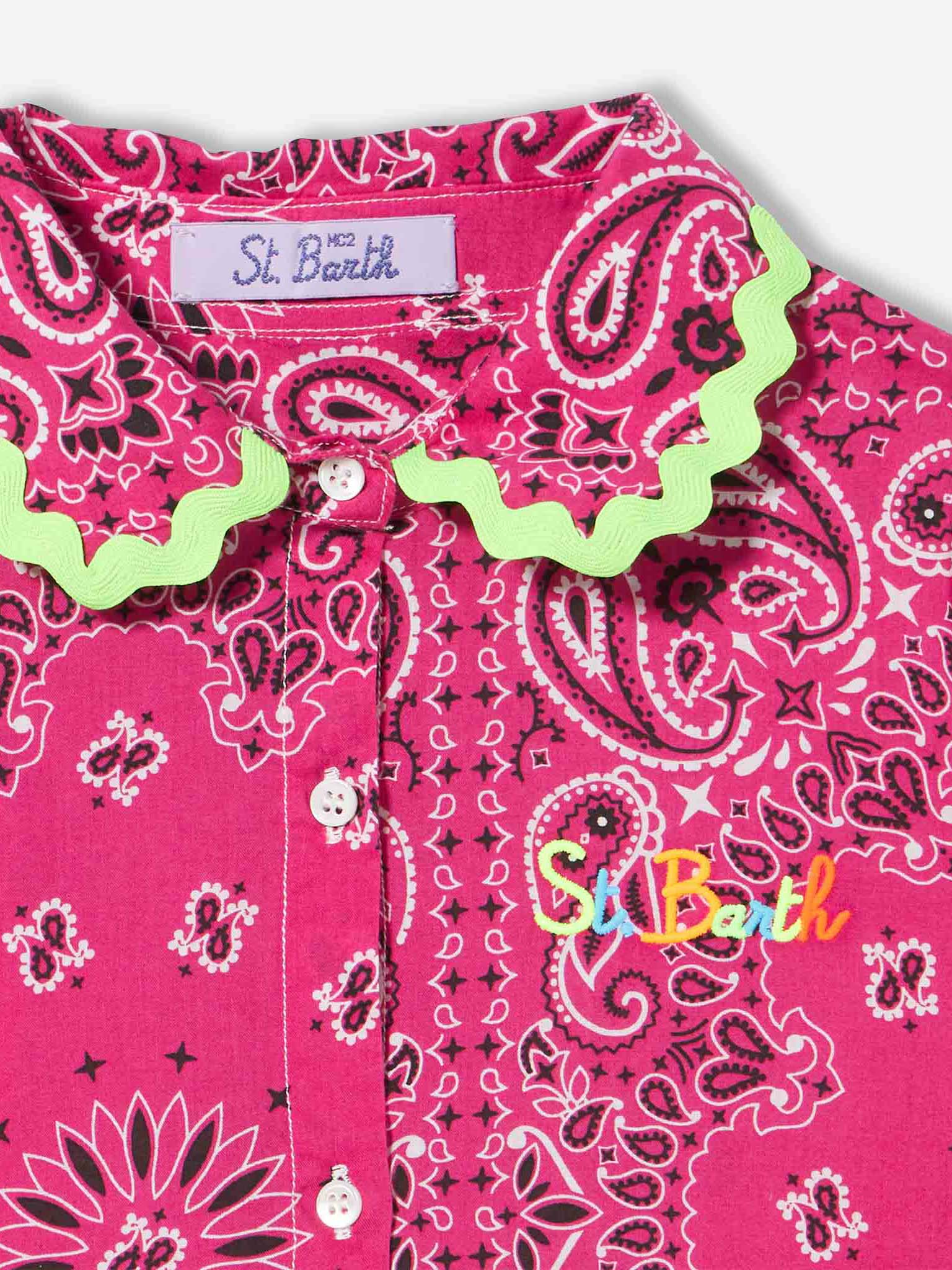 Girl Fuchsia Dress With Bandana Pattern Pink