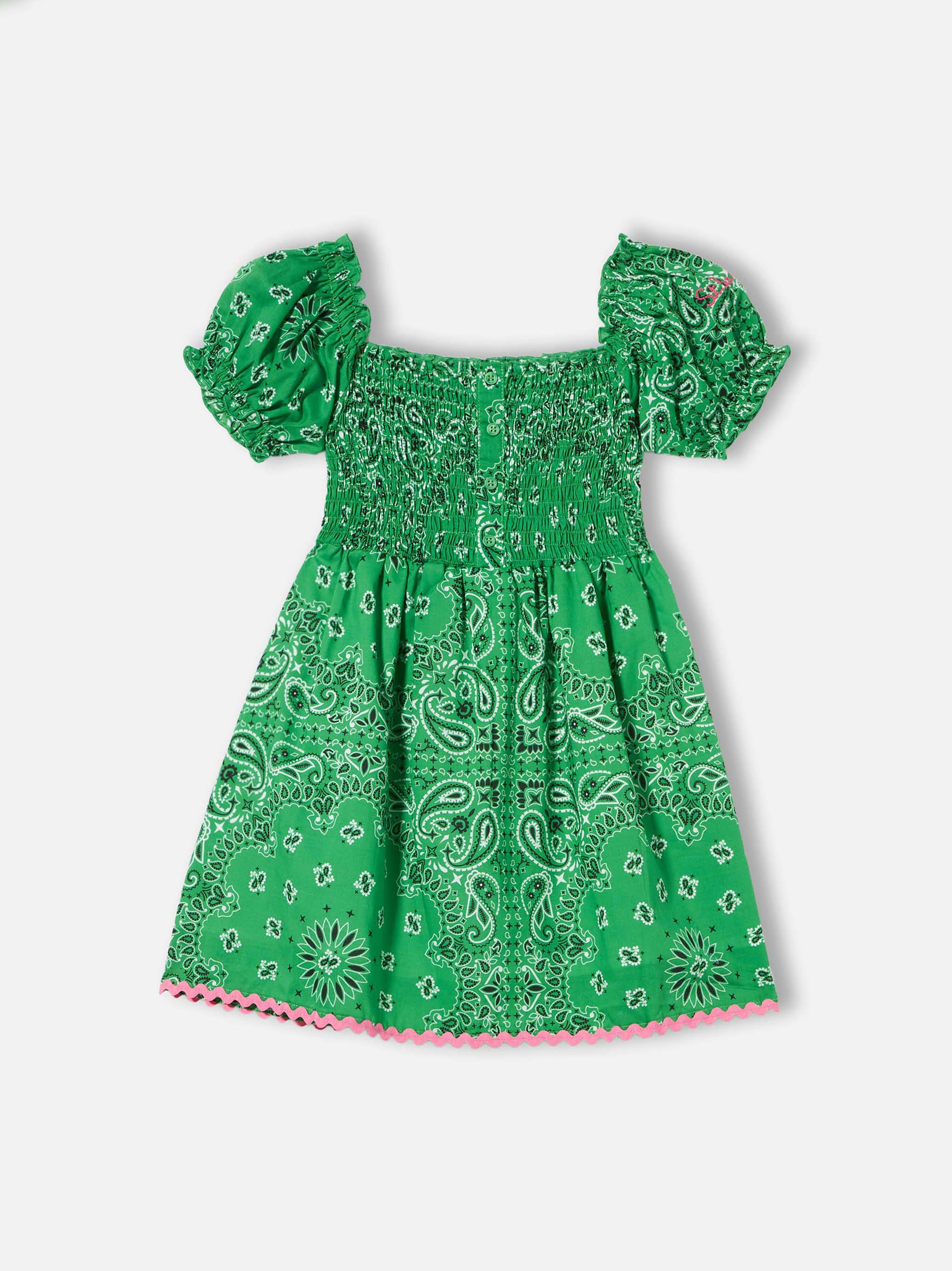 Girl Dress Bandanna Print Green