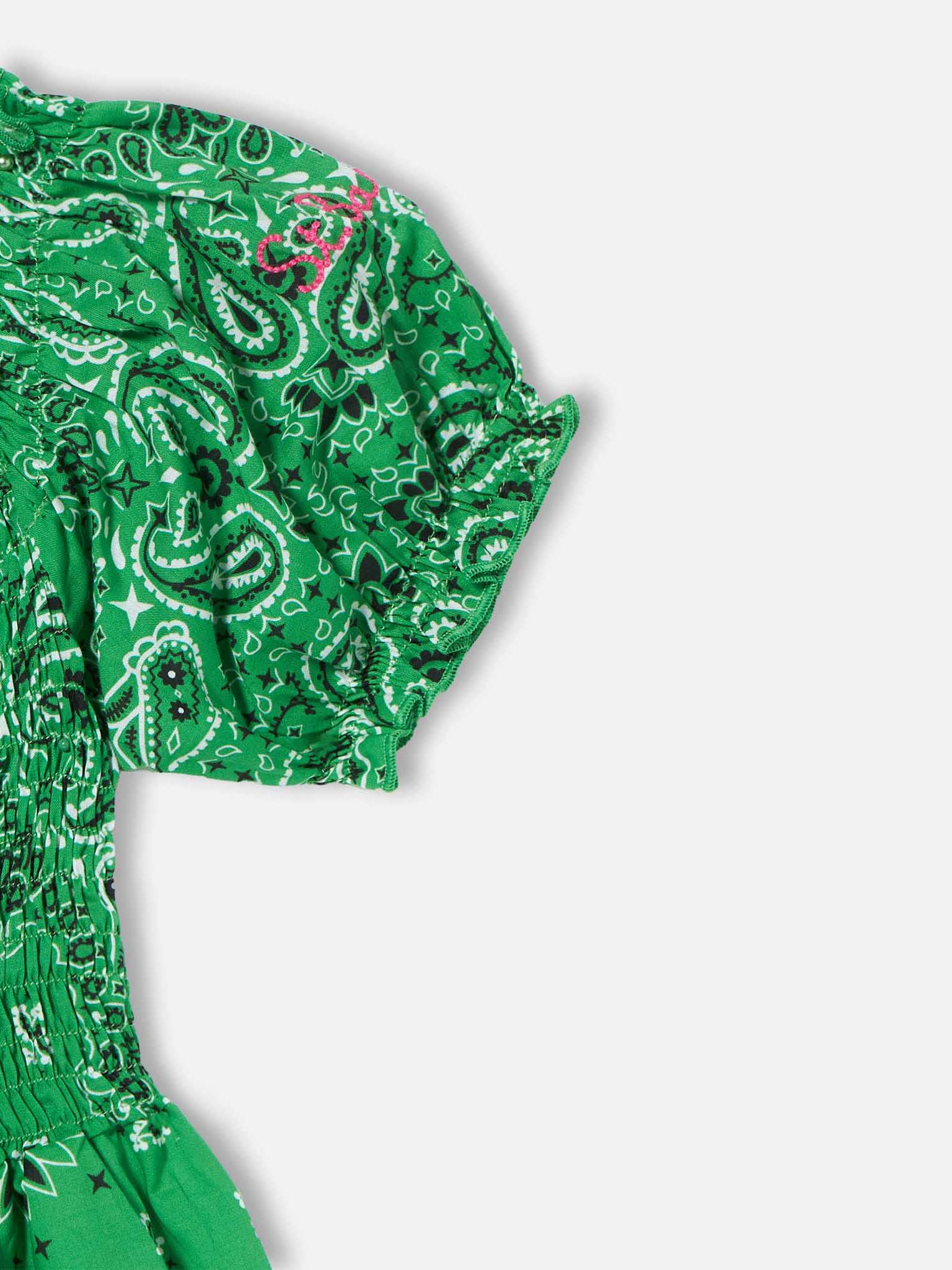 Girl Dress Bandanna Print Green