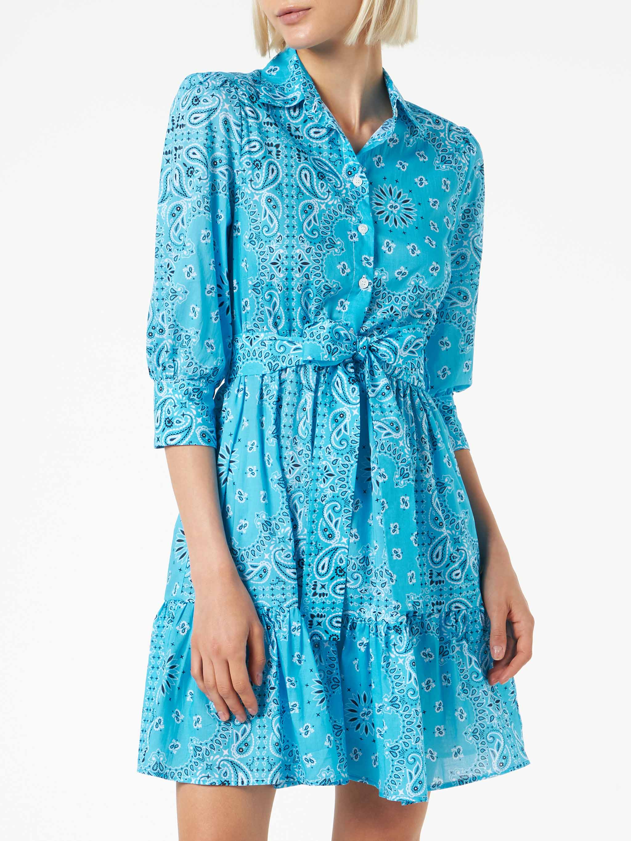 Bandana Print Cotton Short Dress Daisi With Embroideries __single__