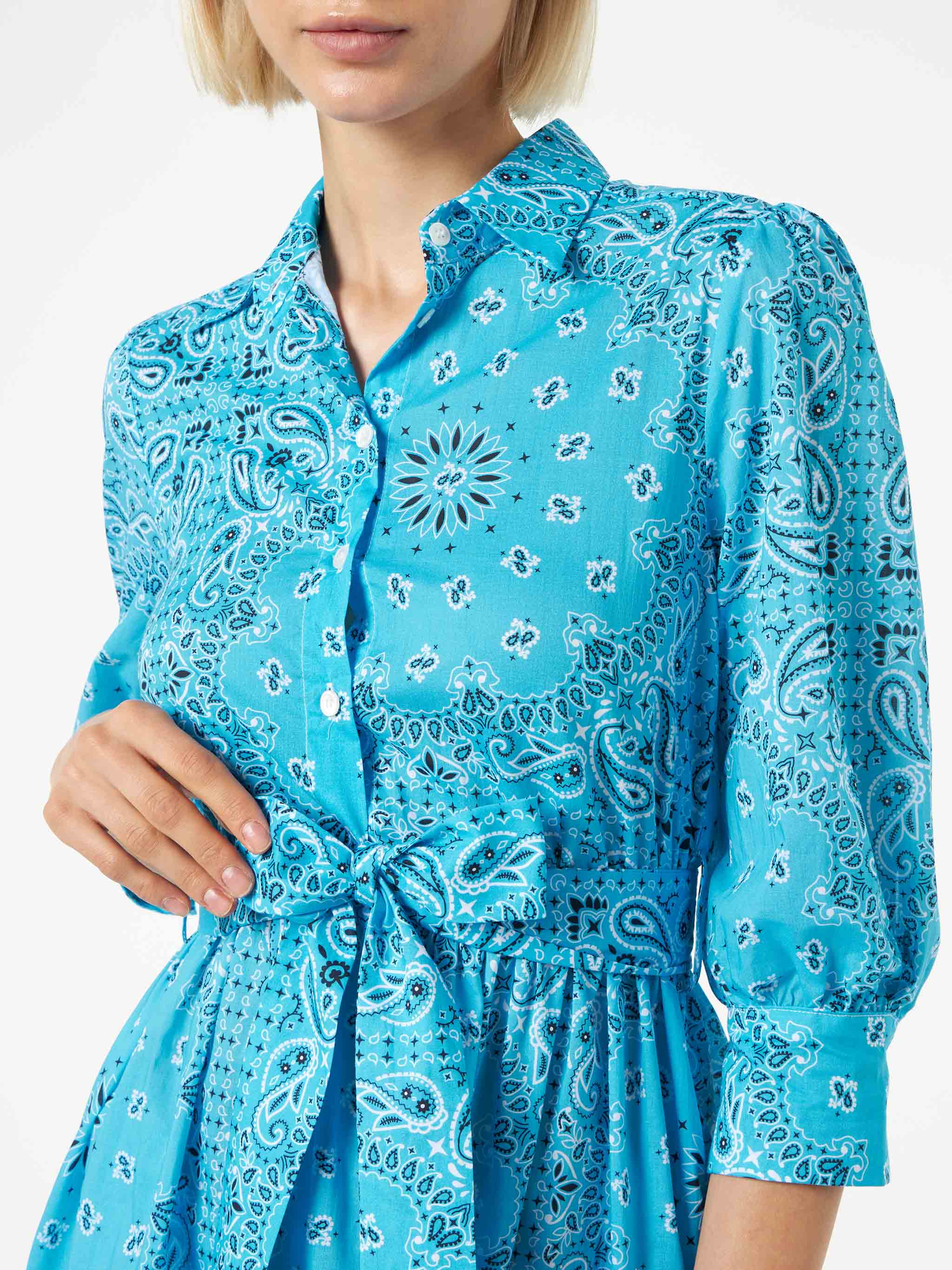 Bandana Print Cotton Short Dress Daisi With Embroideries __single__