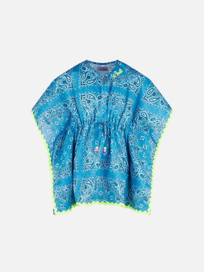 Girl Poncho With Light Blue Bandanna Print Sky Beach Robe