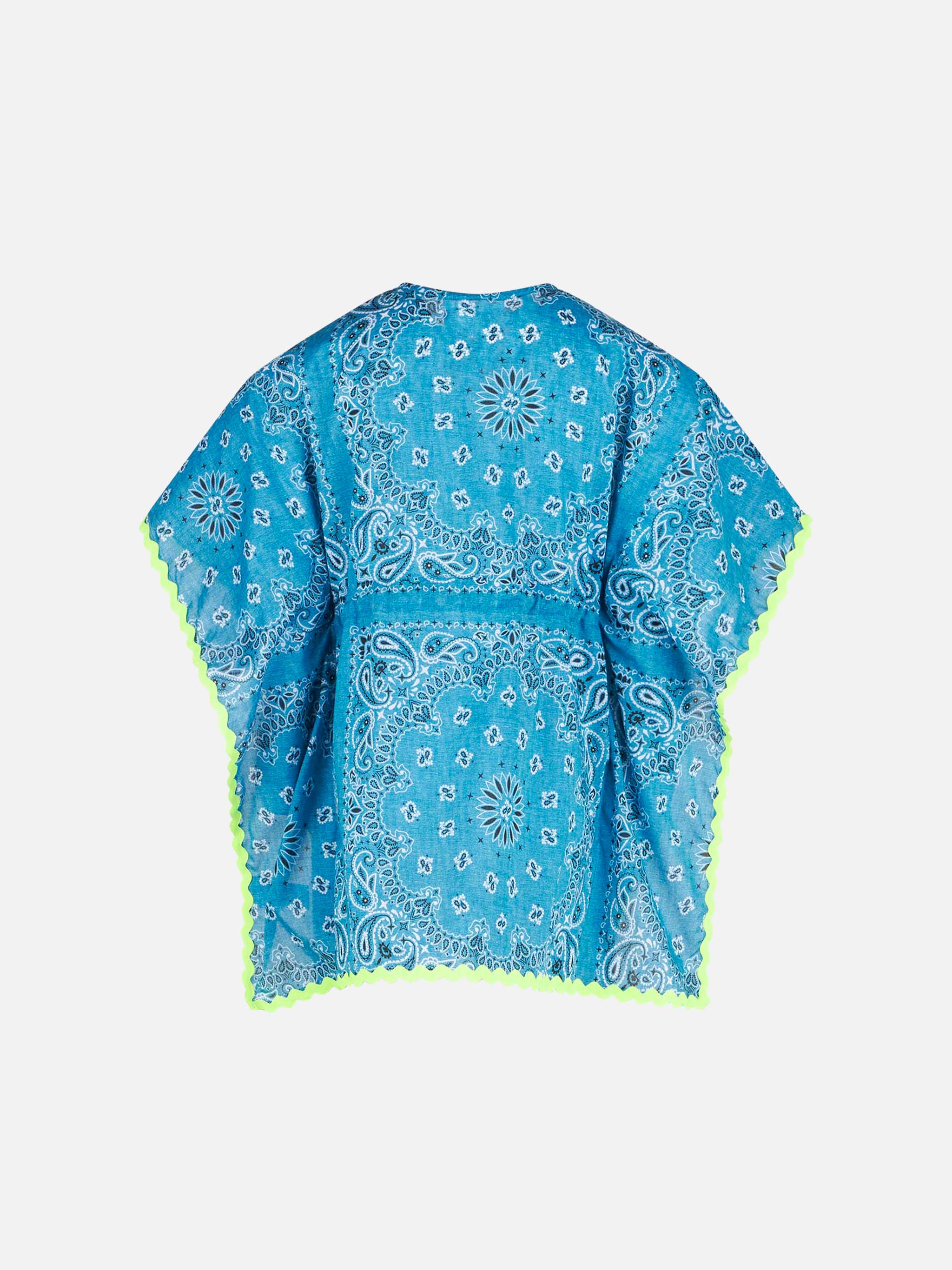 Girl Poncho With Light Blue Bandanna Print Sky Beach Robe