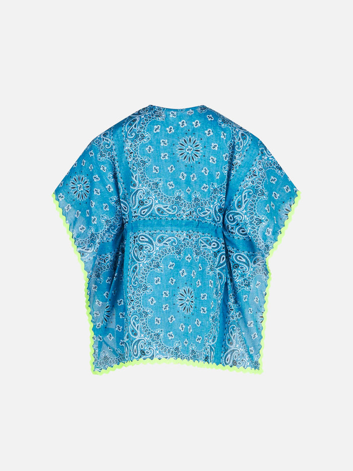 Girl Poncho With Light Blue Bandanna Print Sky Beach Robe