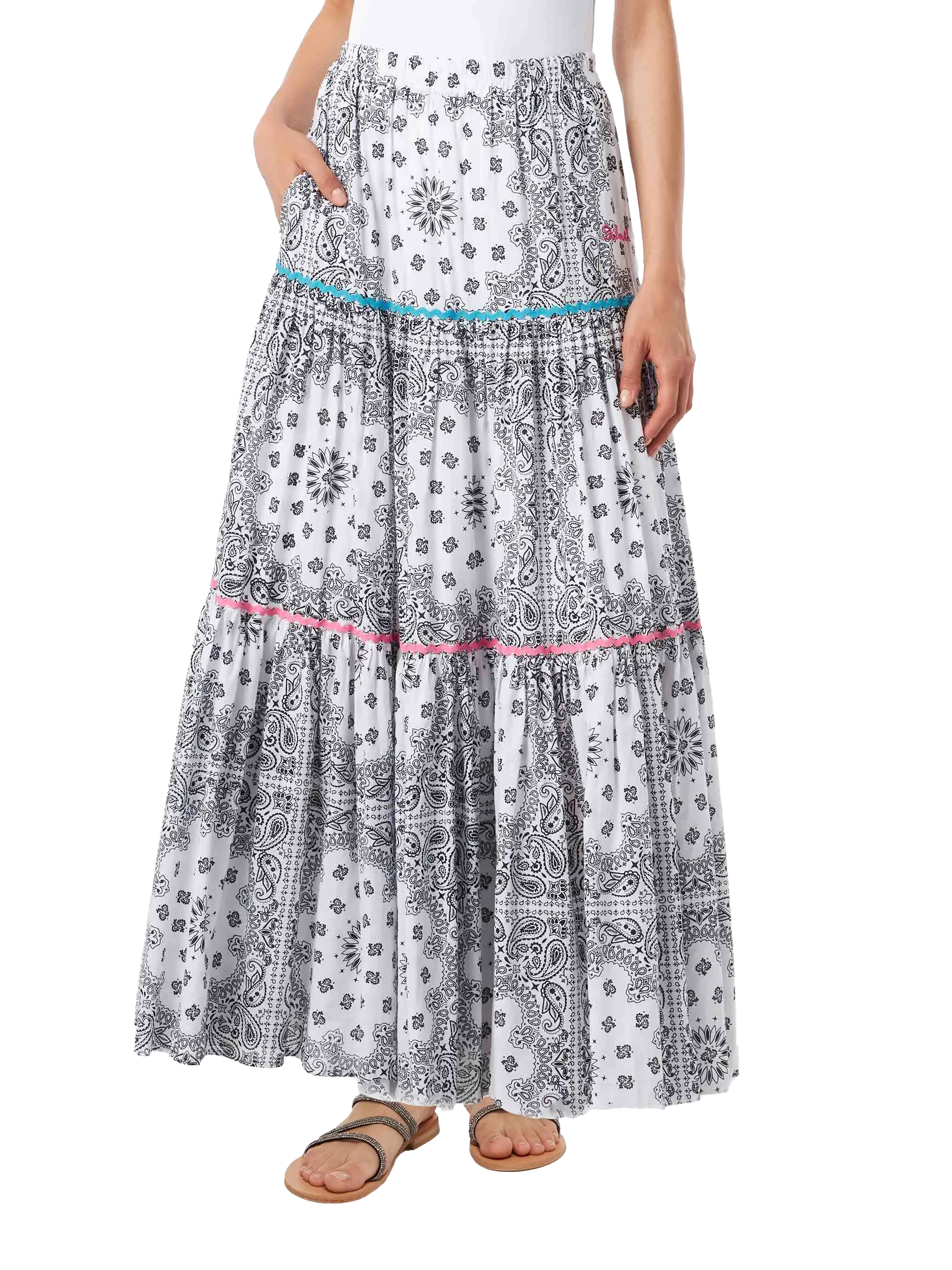 Cotton Long Skirt Rambla With Bandana Print White