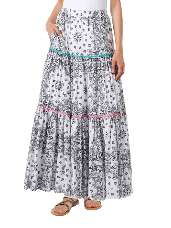 Cotton Long Skirt Rambla With Bandana Print White