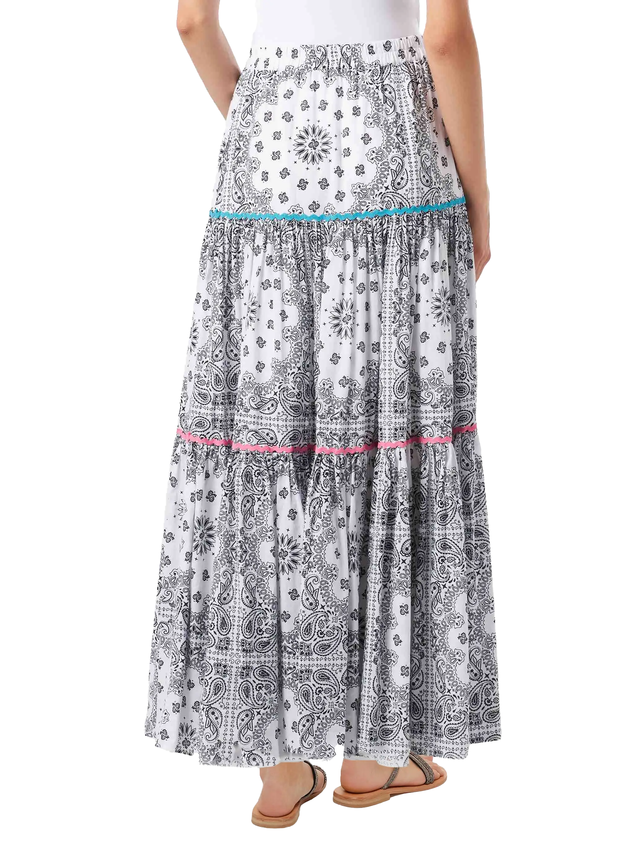 Cotton Long Skirt Rambla With Bandana Print White