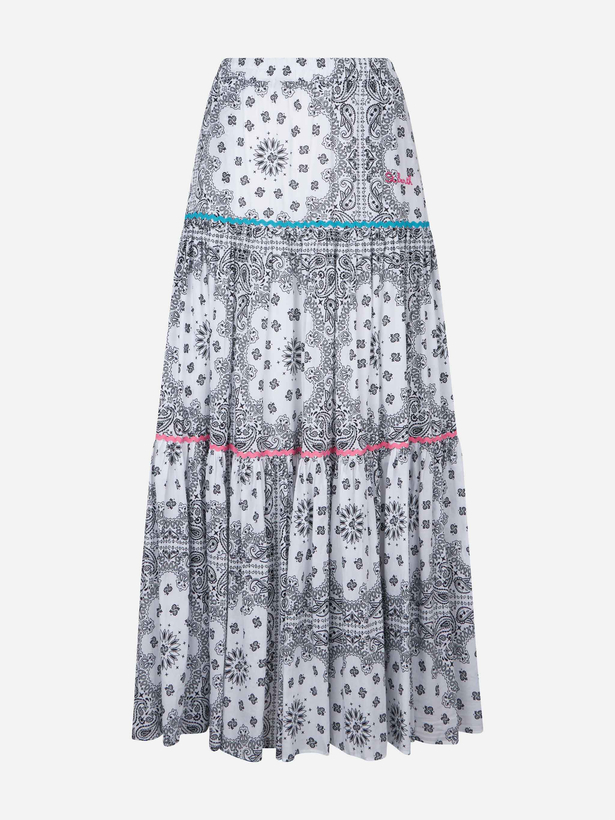 Cotton Long Skirt Rambla With Bandana Print White