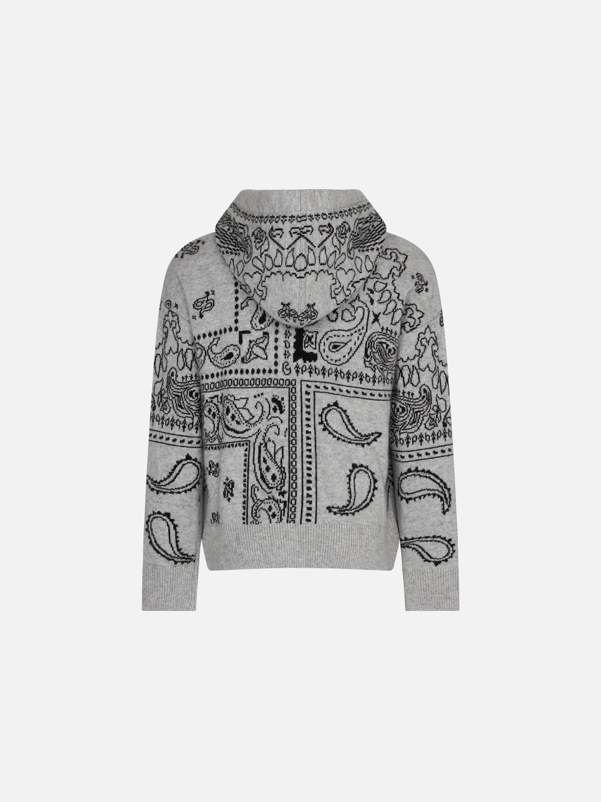 Girl Cropped Knit Hoodie With Bandanna Print Knitwear