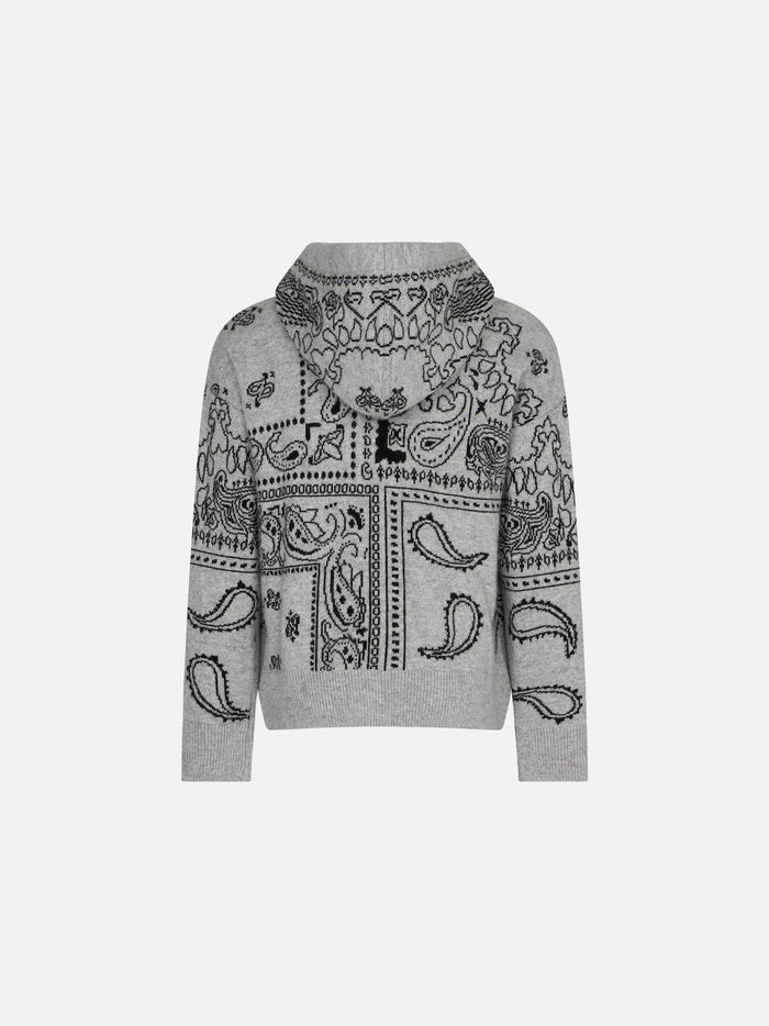 Girl Cropped Knit Hoodie With Bandanna Print Knitwear