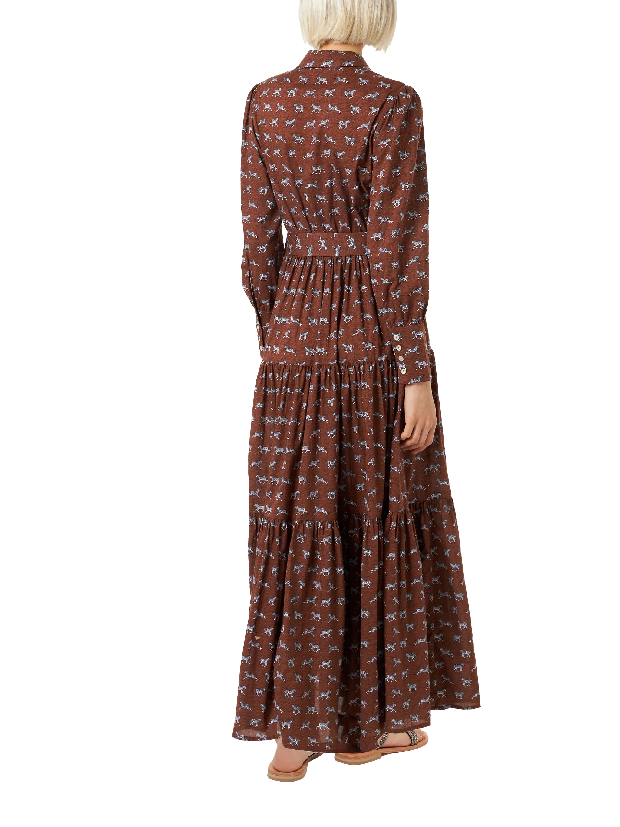 Brown Jensen Cotton Long Dress With Zebra Print