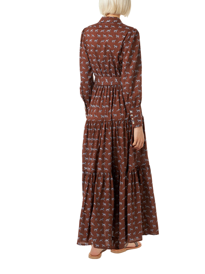 Brown Jensen Cotton Long Dress With Zebra Print