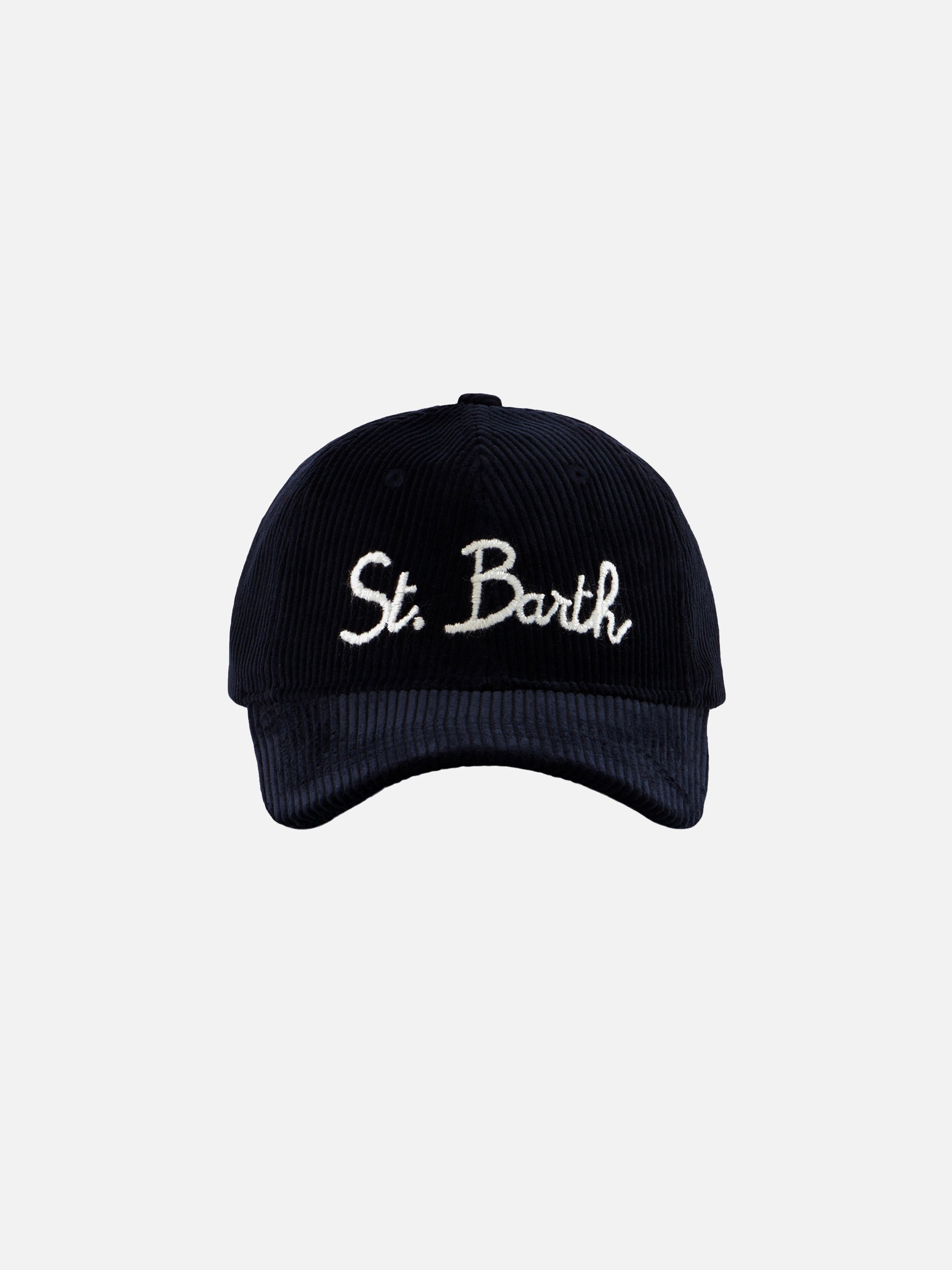 Baseball Corduroy Cap With St. Barth Embroidery Blue Navy Hat