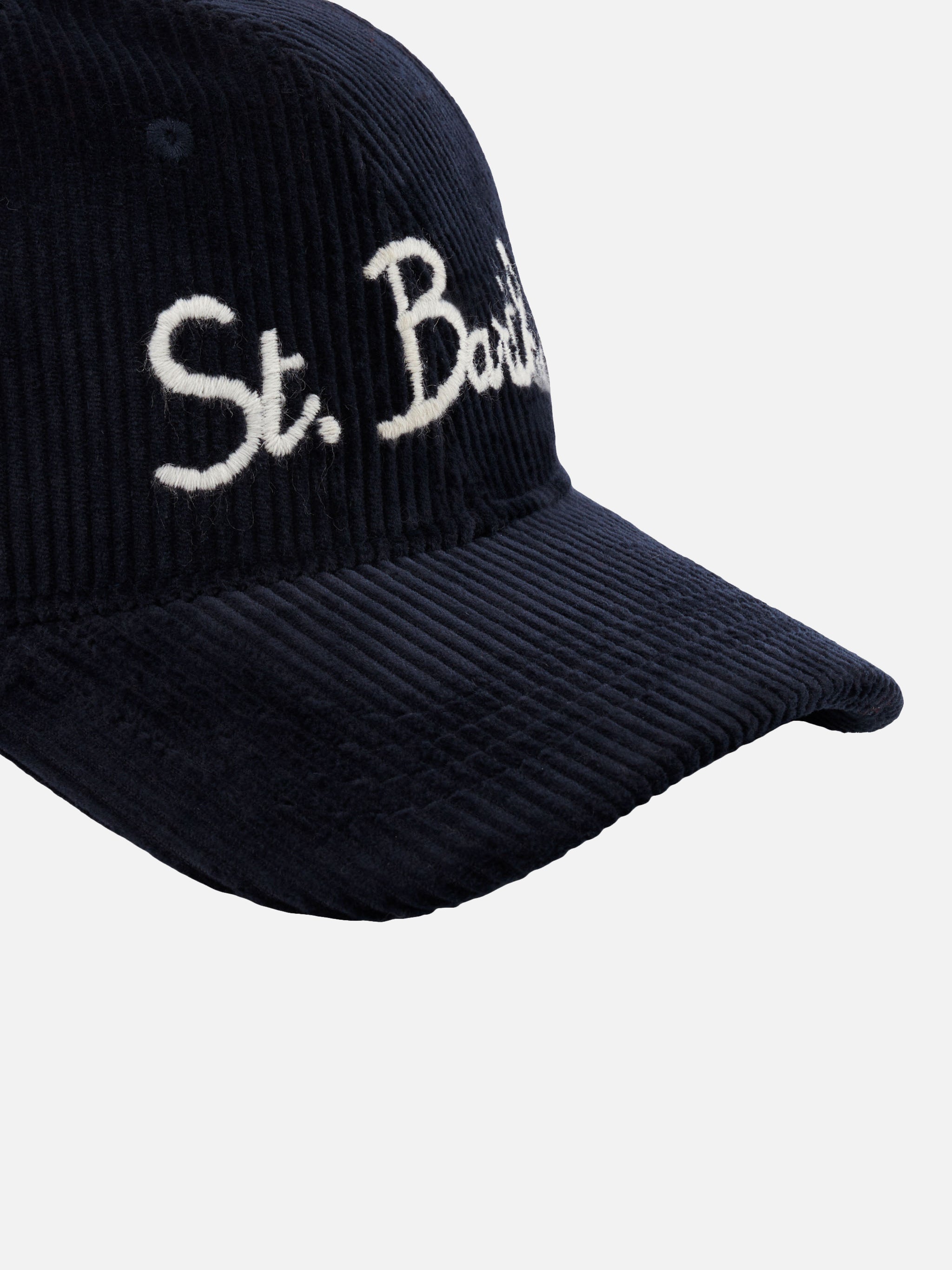 Baseball Corduroy Cap With St. Barth Embroidery Blue Navy Hat