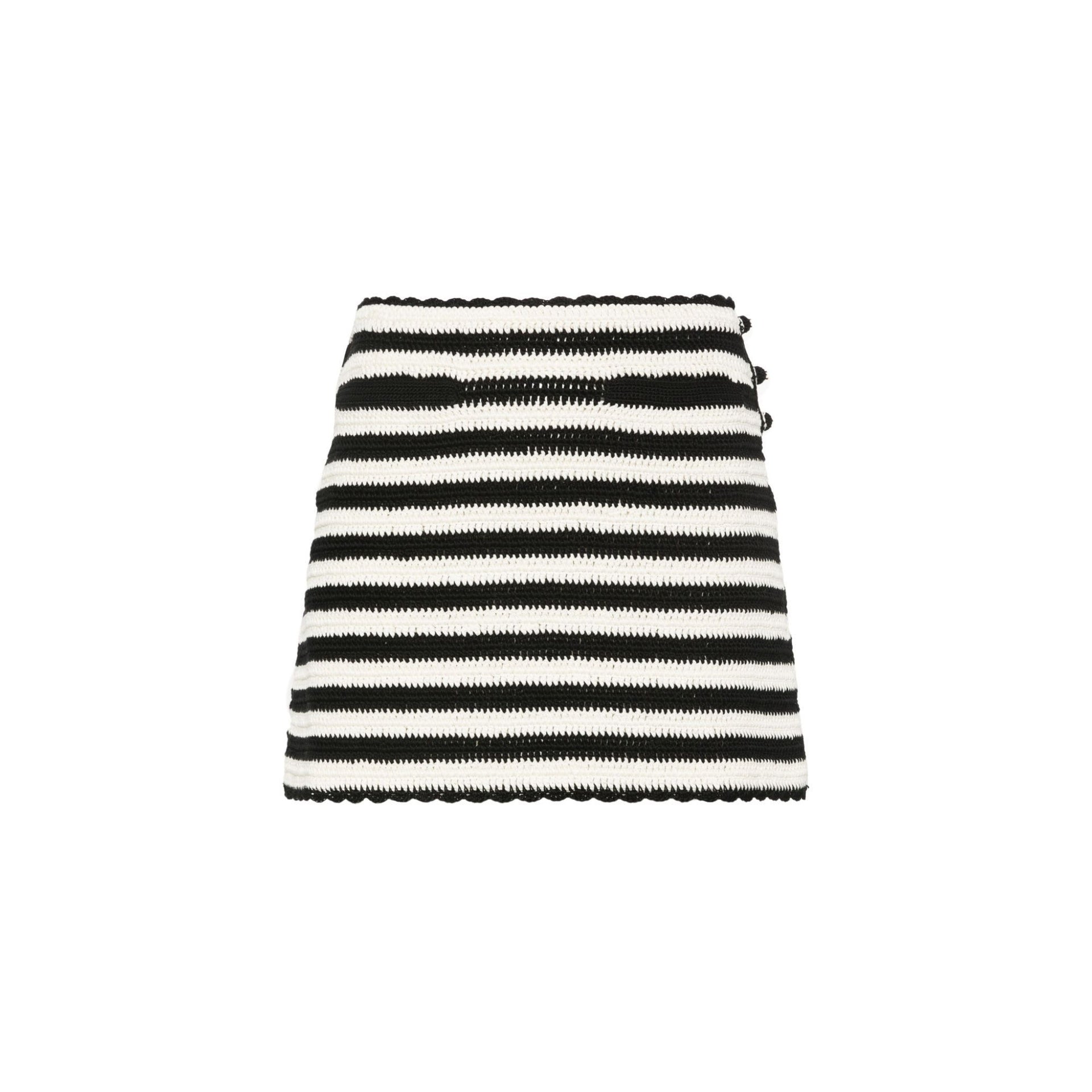 Striped Crochet Mini Skirt Black Cotton