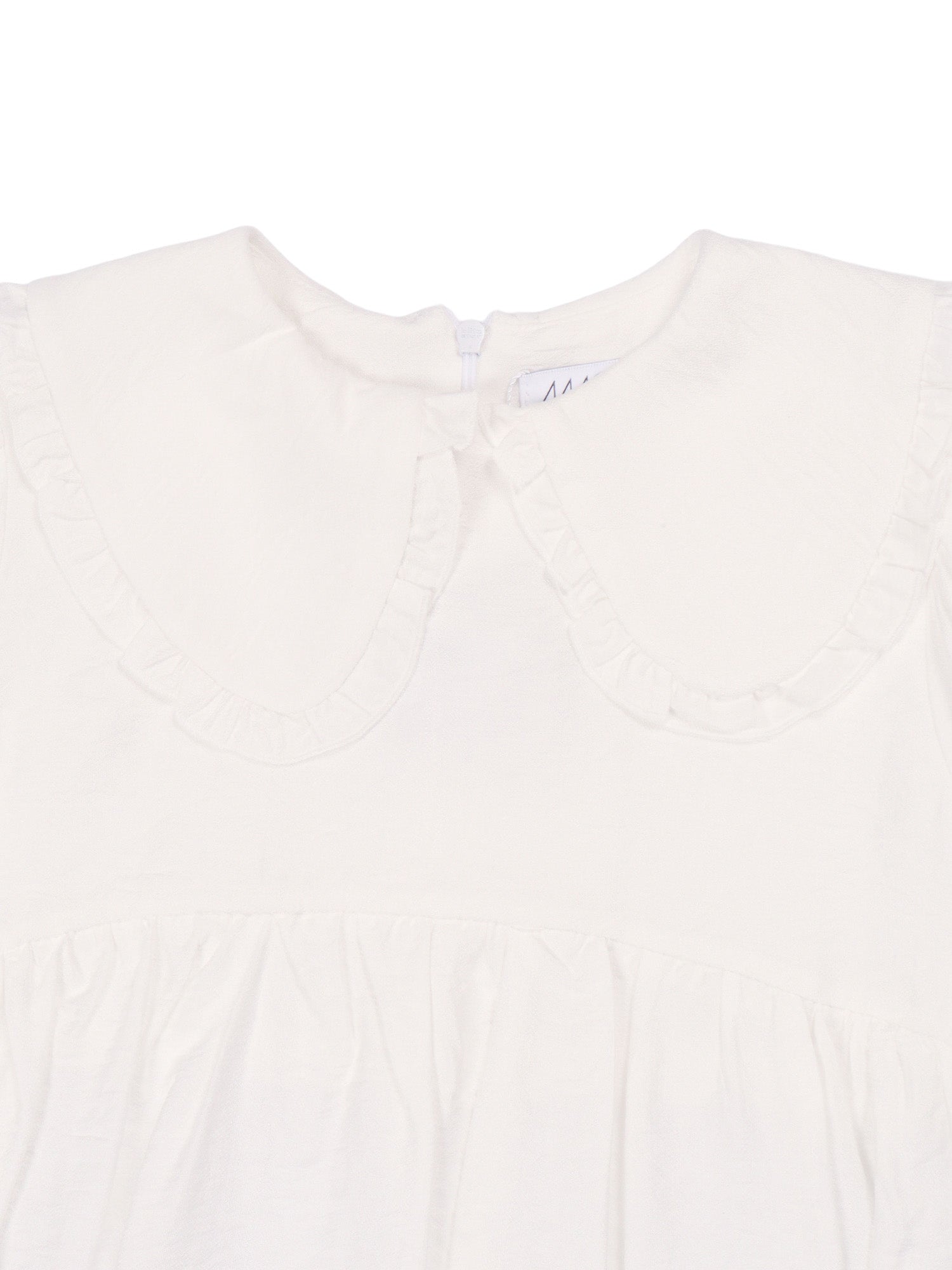 Viscose dress with collar and puff sleeves White