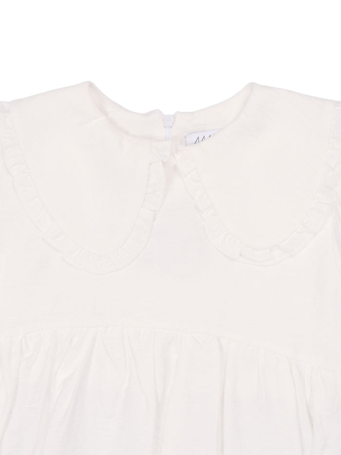 Viscose dress with collar and puff sleeves White