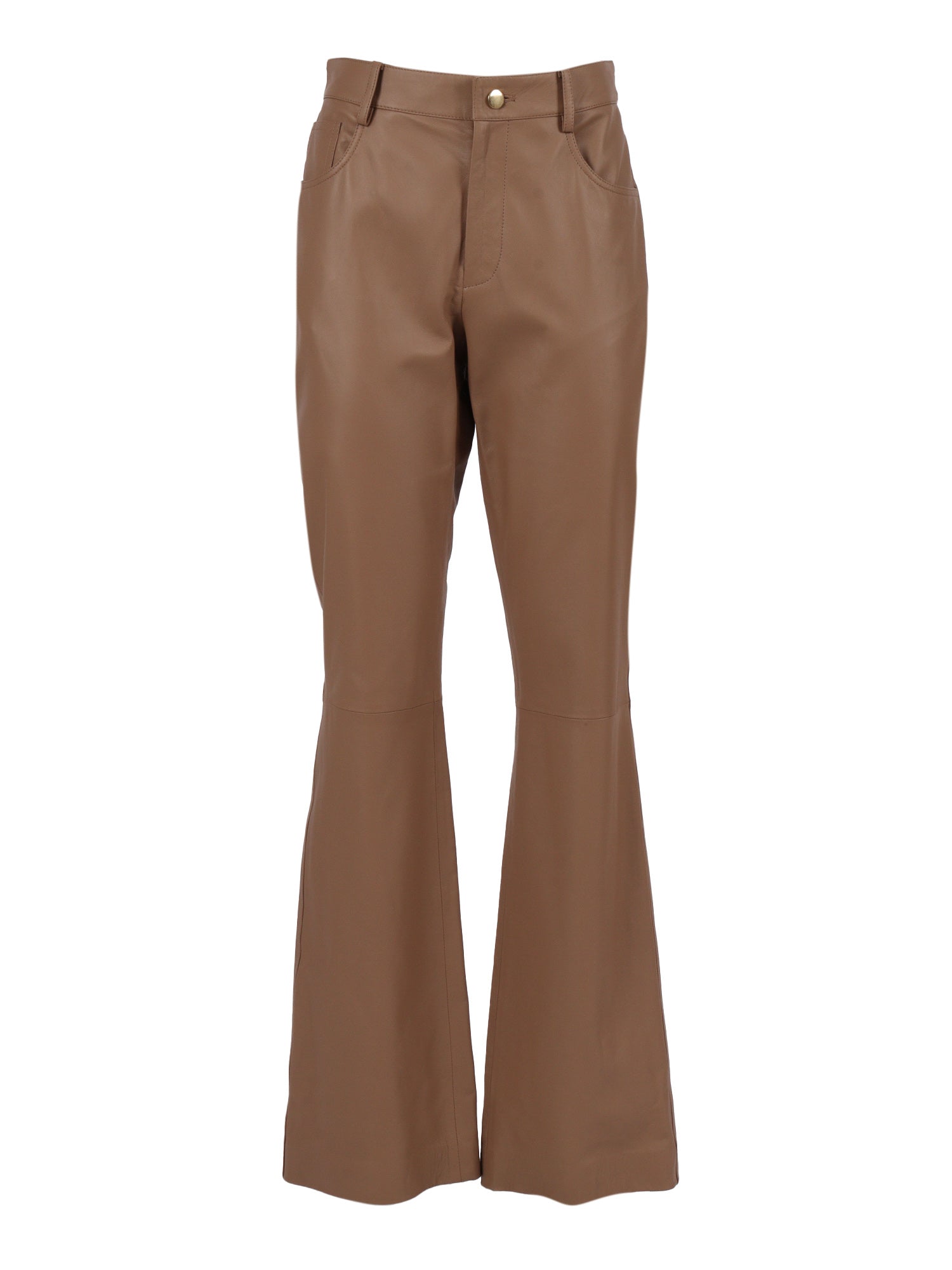 Soft Lambskin Bootcut Trousers Brown Real Leather